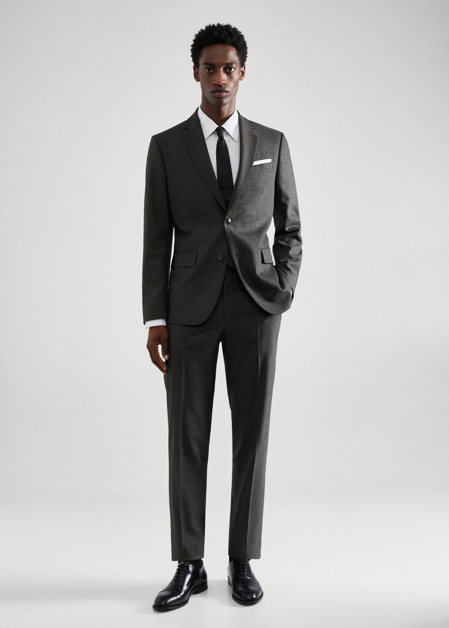 Slim-fit houndstooth wool suit jacket - General plane