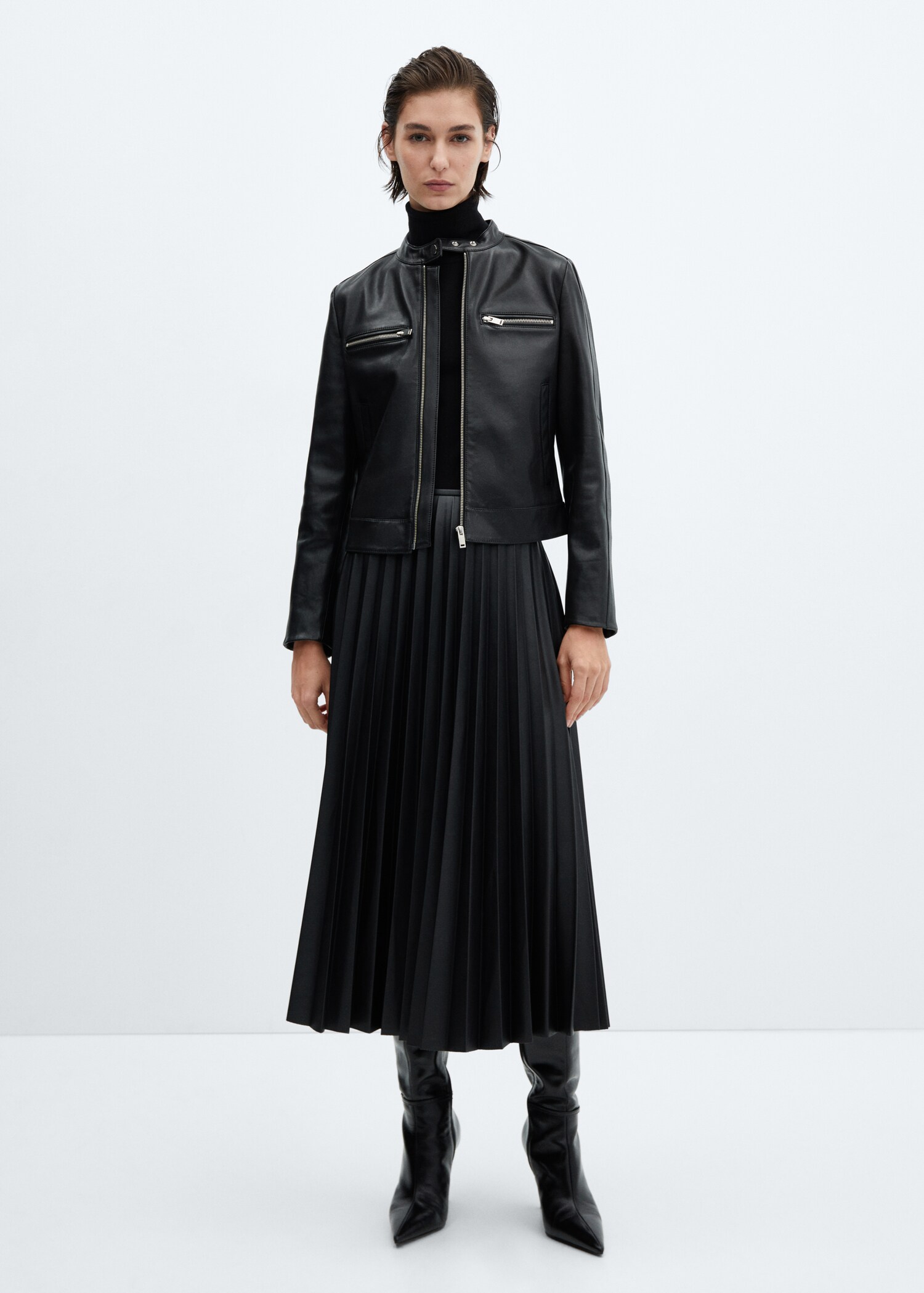 Leather-effect pleated skirt - General plane