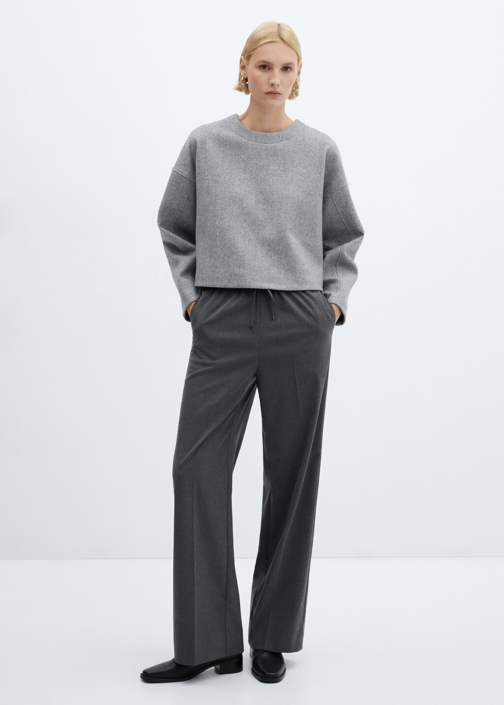 Wideleg trousers with elastic waist - Women | MANGO Japan