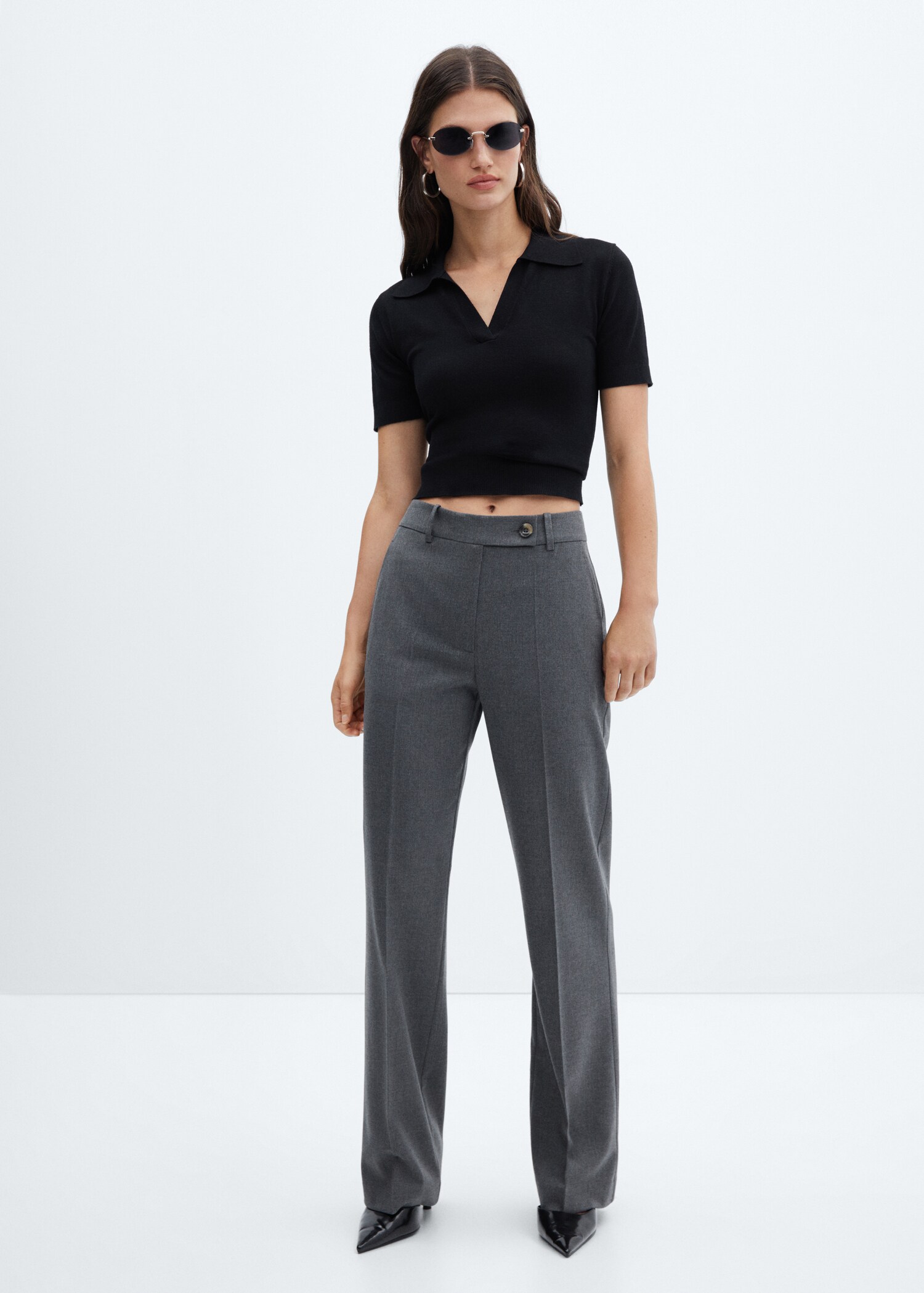 Straight trousers with side button - General plane
