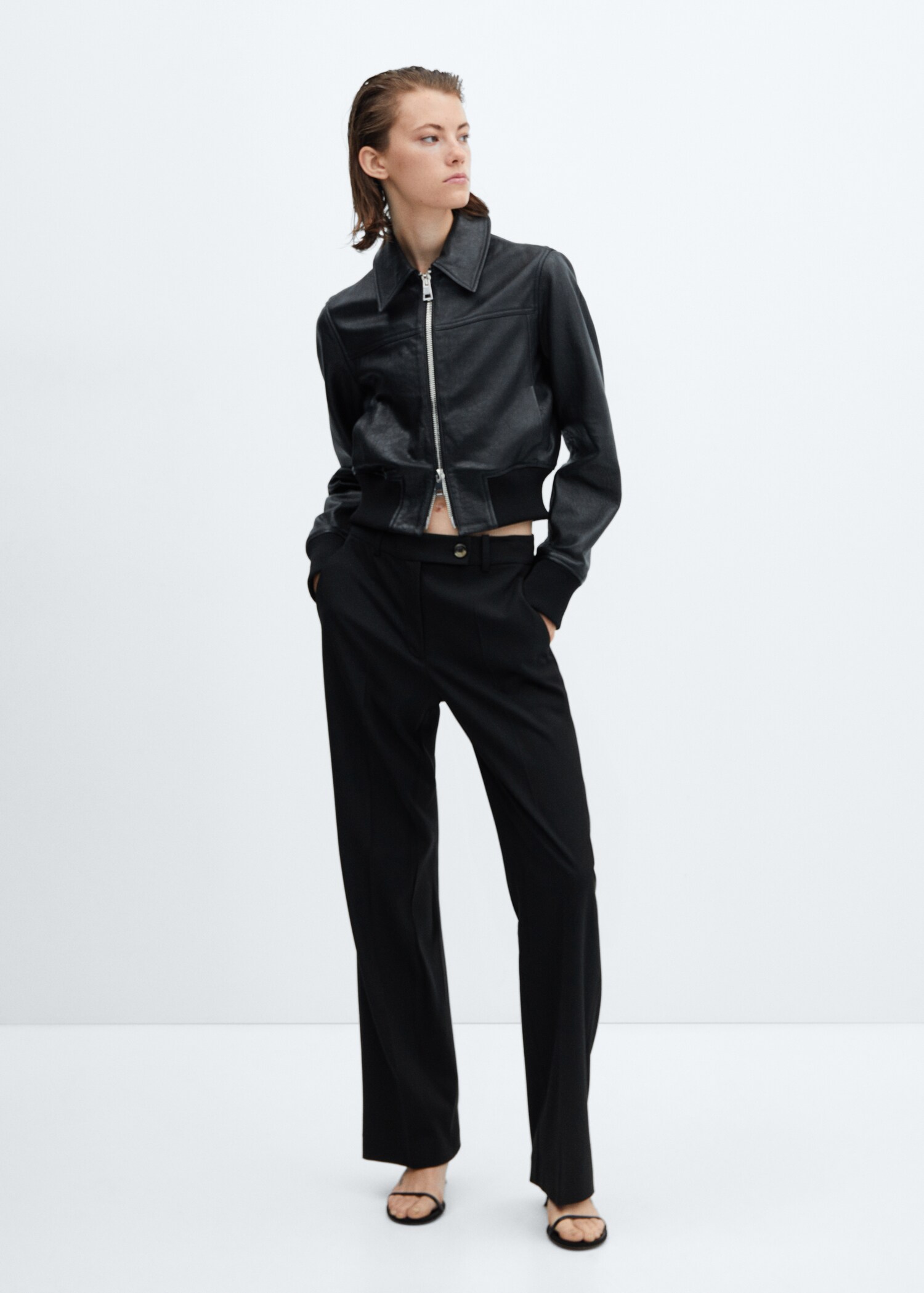 Straight trousers with side button - General plane