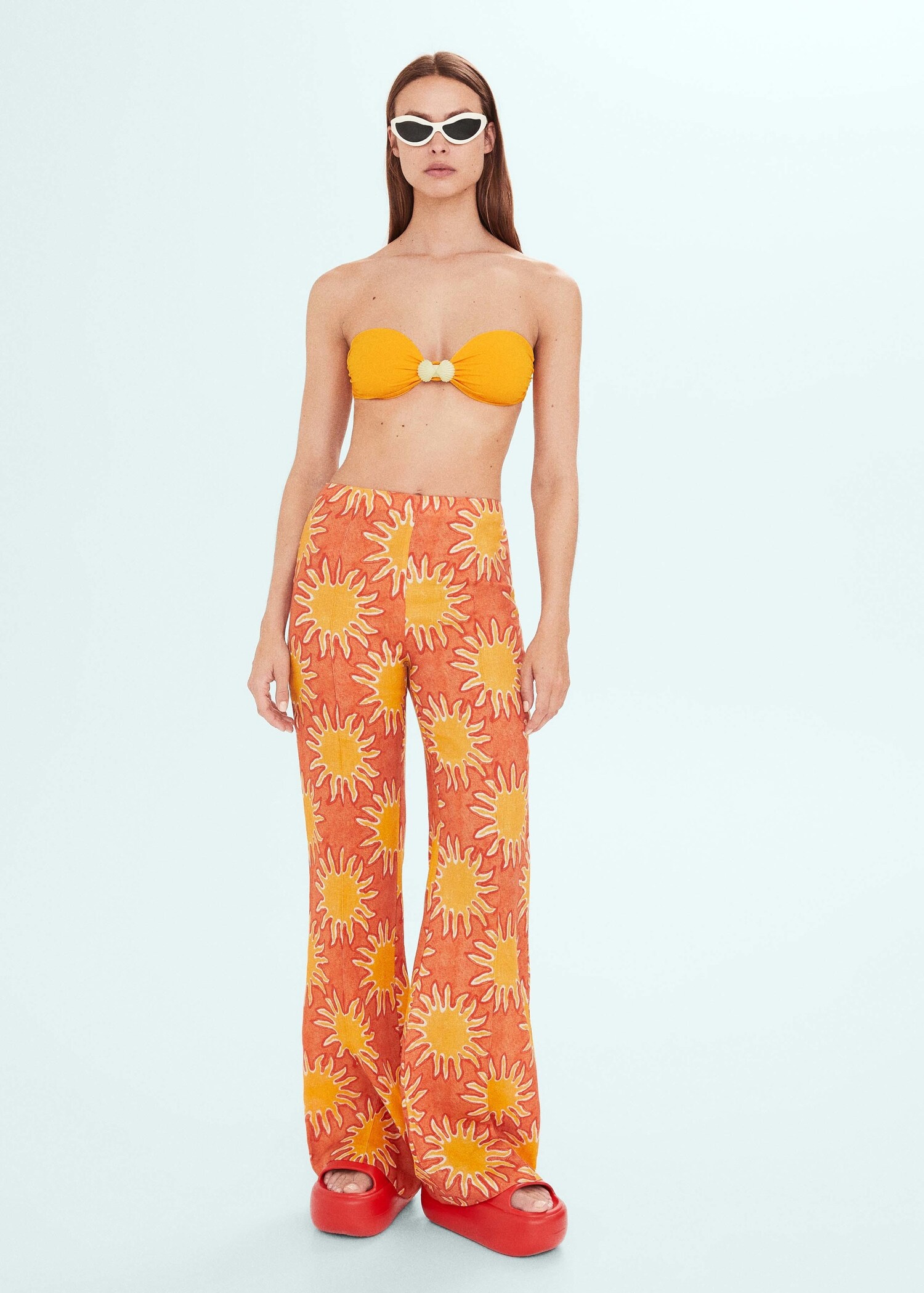 Printed linen wideleg trousers - General plane