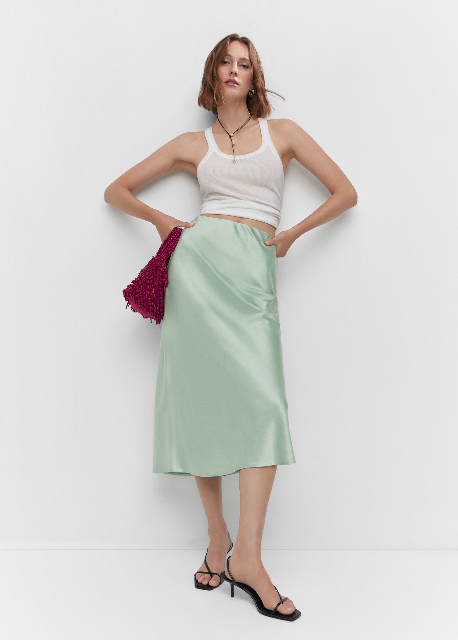 Midi satin skirt - General plane
