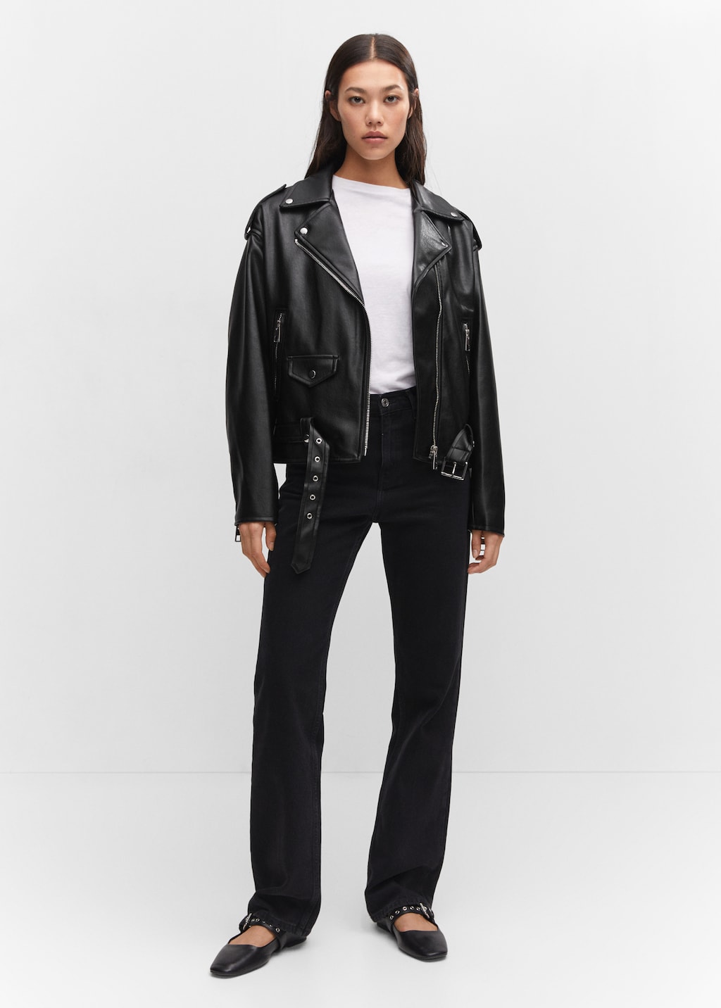 Oversized leather-effect jacket - Women | MANGO Japan Oversized leather-effect jacket - Women | MANGO Japan