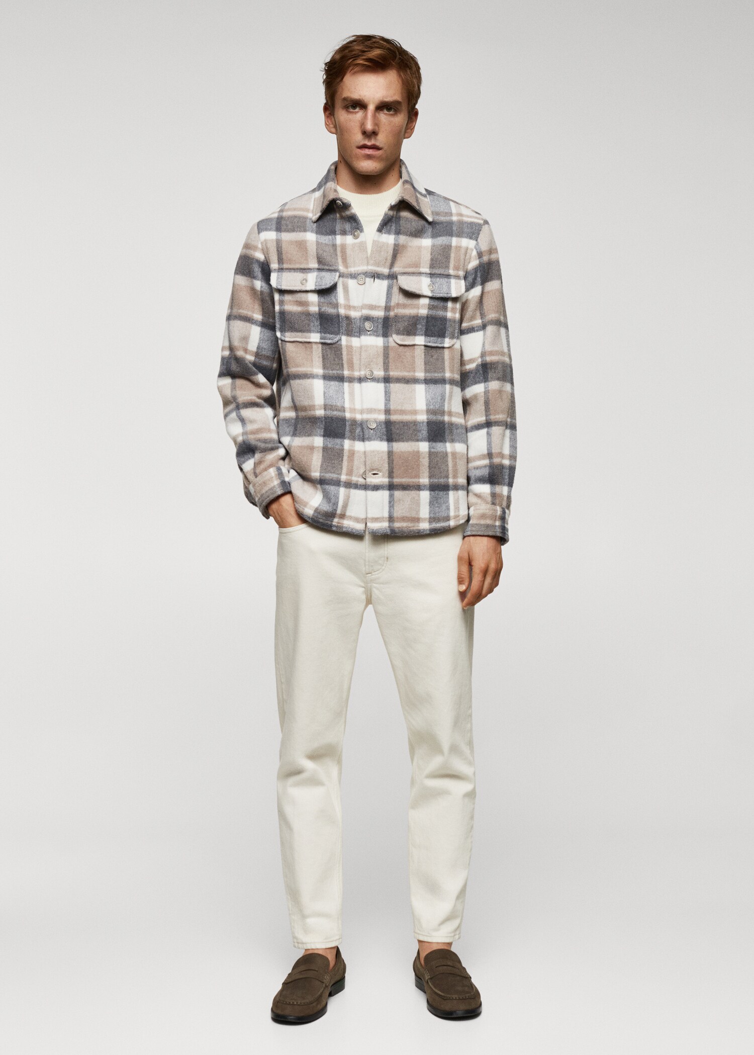 Check wool-blend overshirt - General plane