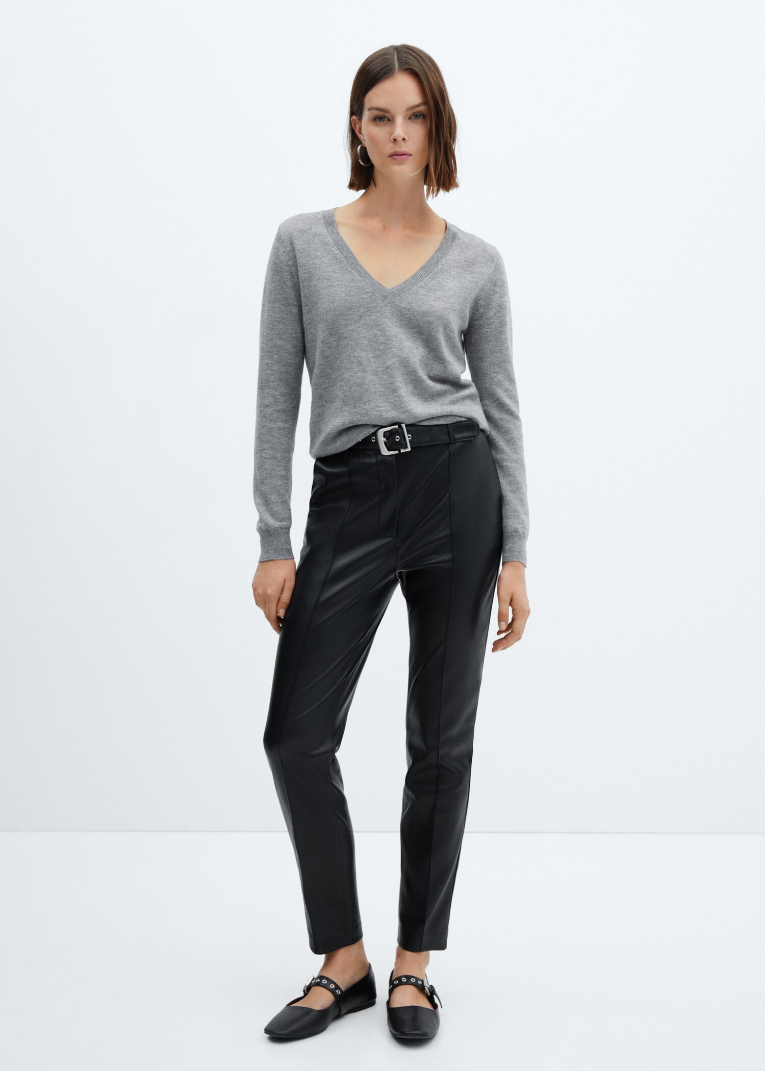 Leather-effect trousers with belt - General plane