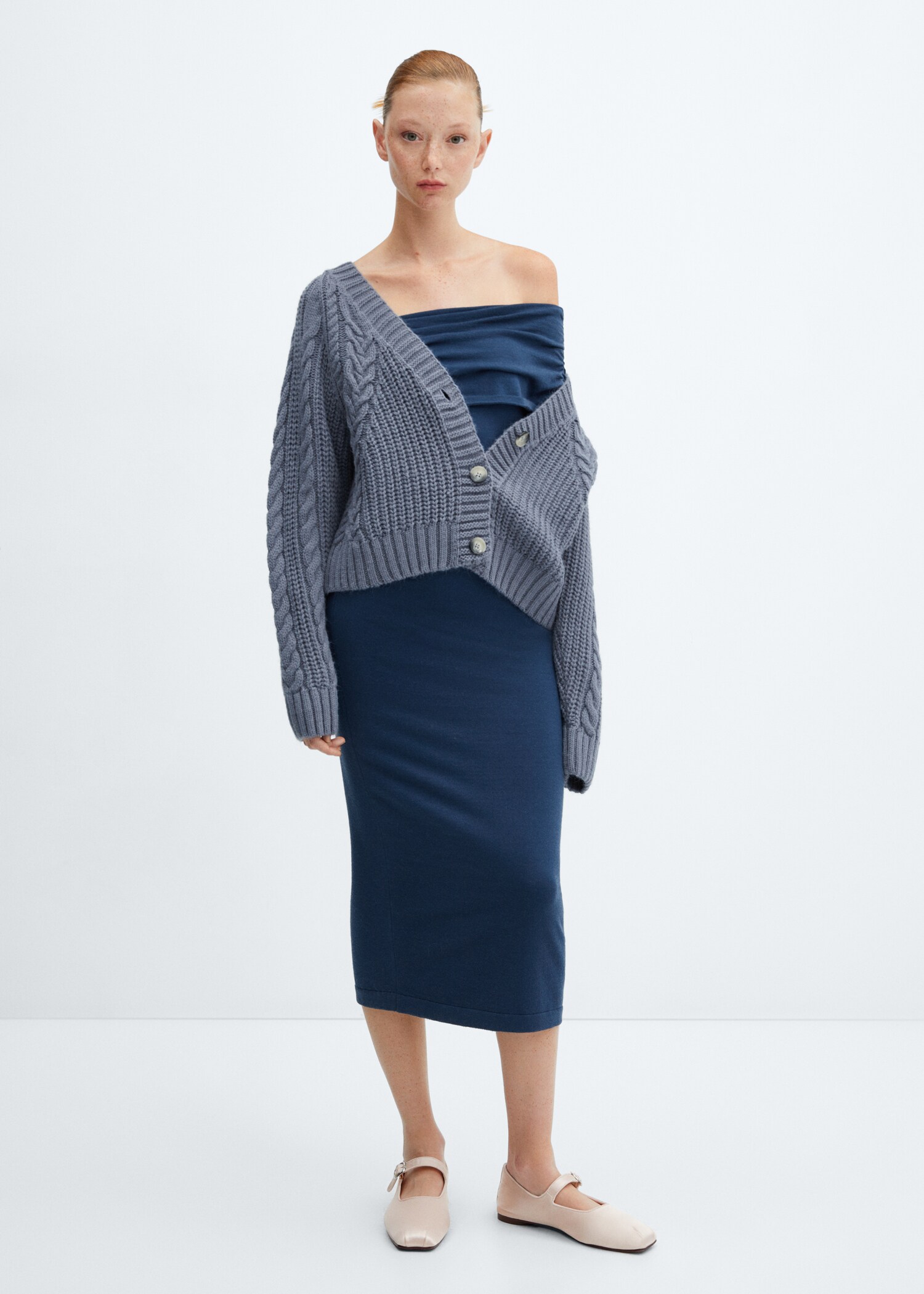 Cardigan maille torsadée boutons - Plan général