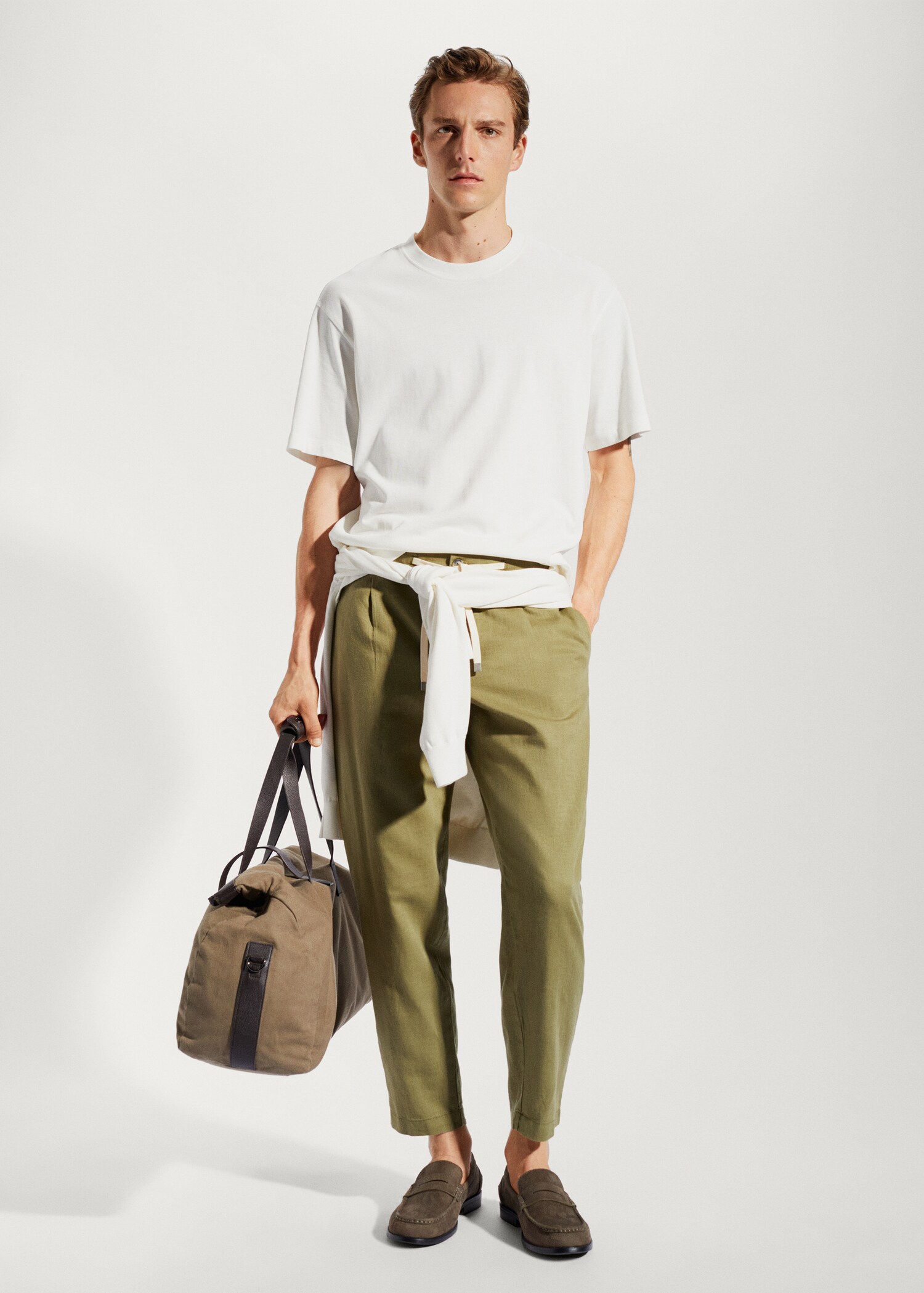 Slim-fit trousers with drawstring  - General plane