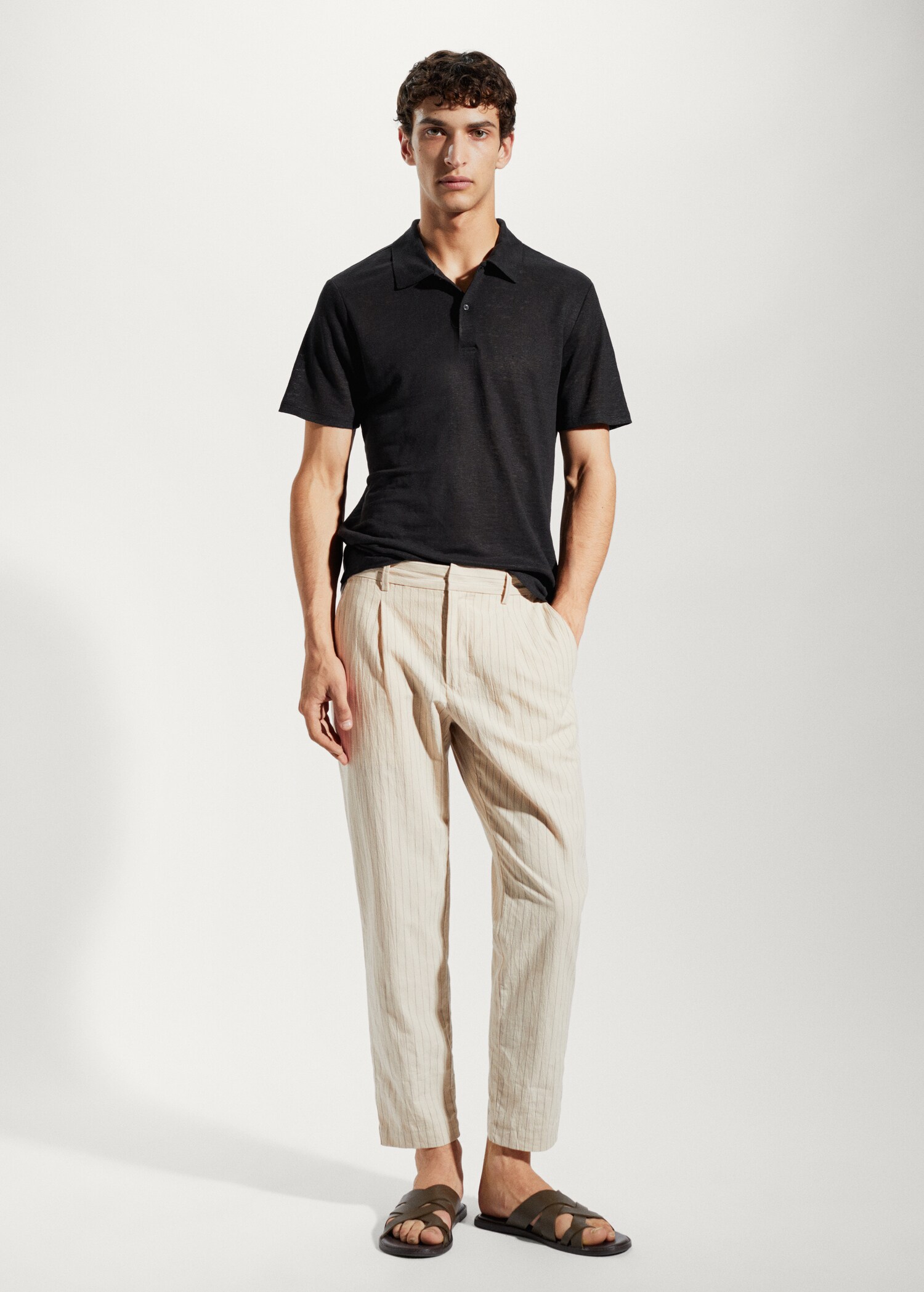 Slim fit 100% linen polo shirt - General plane