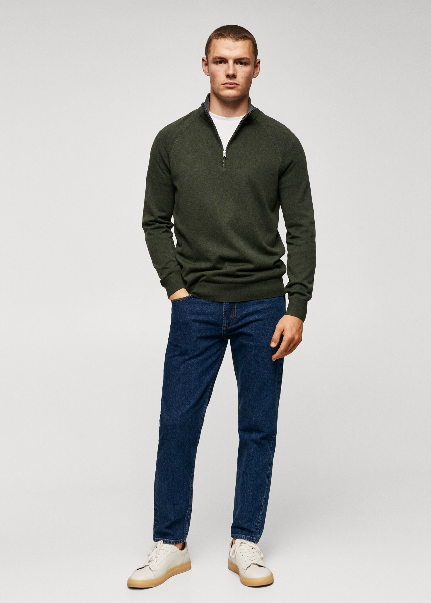 Baumwollpullover mit Zip-Kragen - Allgemeine Ansicht
