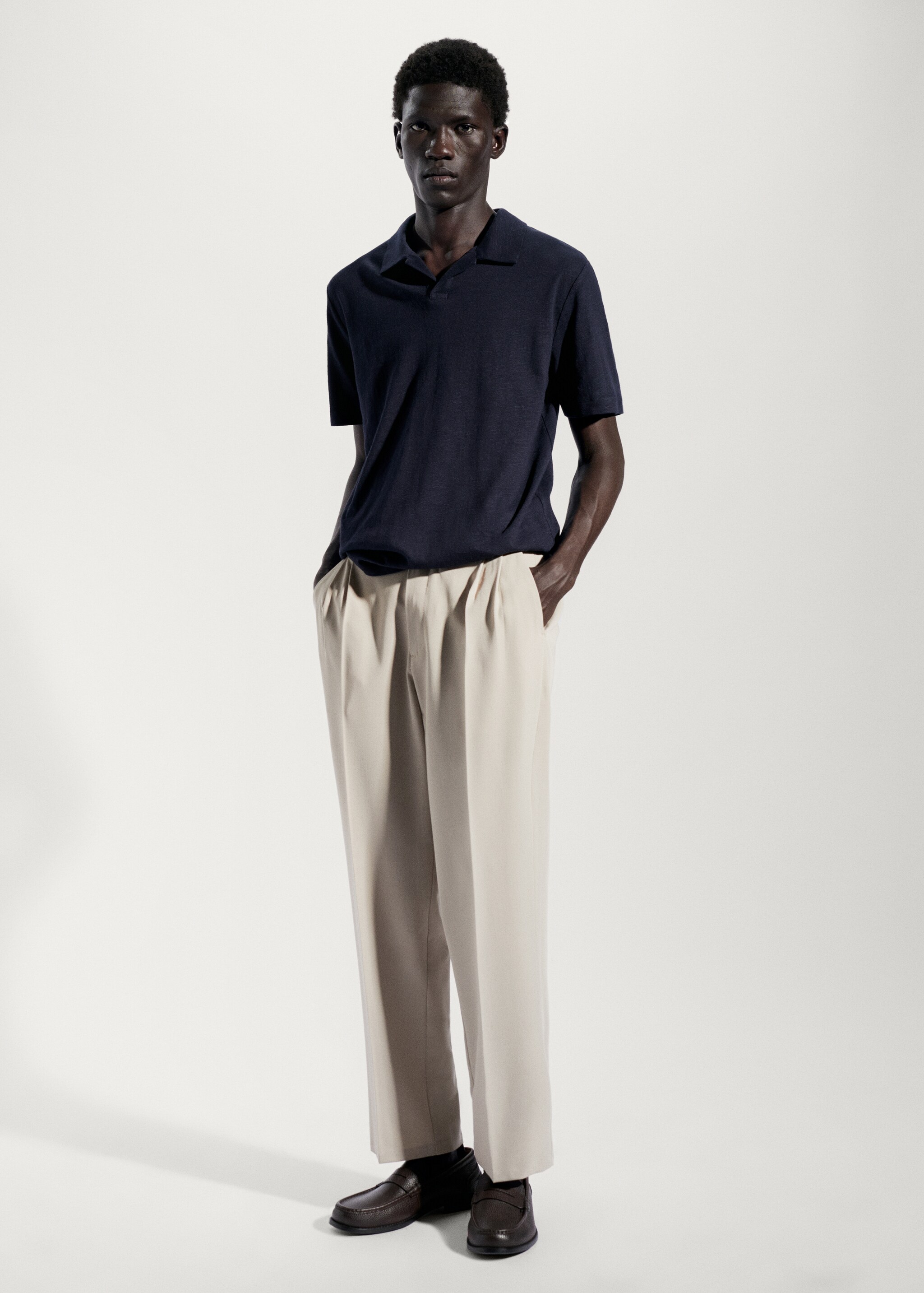 Cotton linen slim-fit polo shirt - General plane