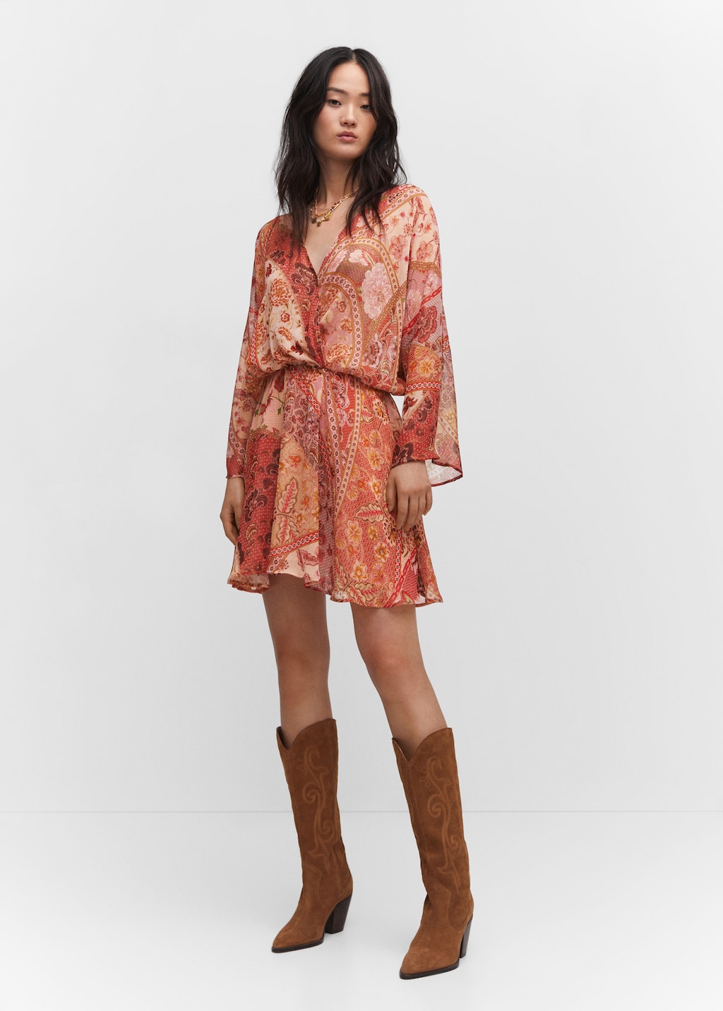 Printed chiffon dress Women MANGO Montenegro