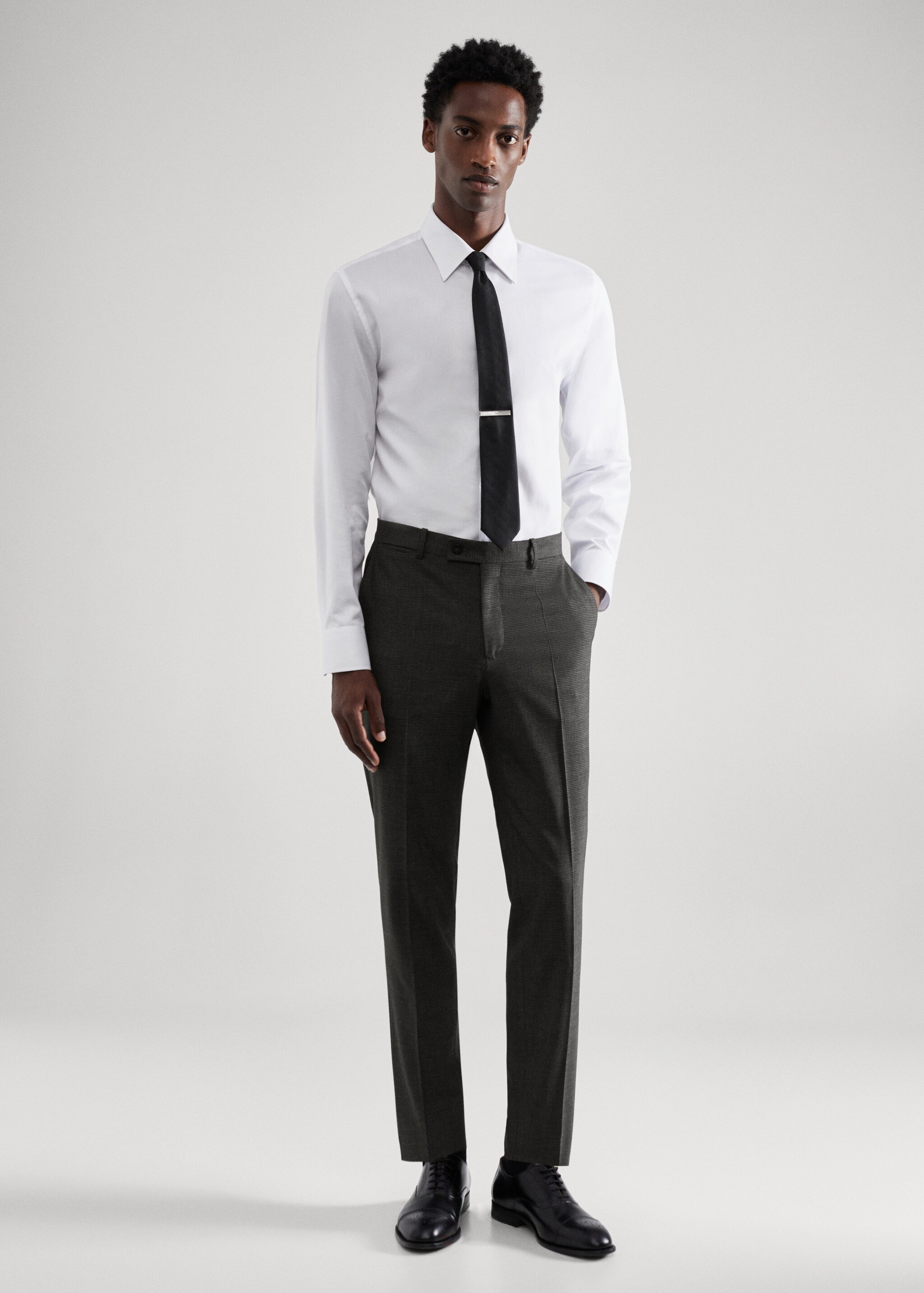 Slim-fit houndstooth wool suit trousers - General plane