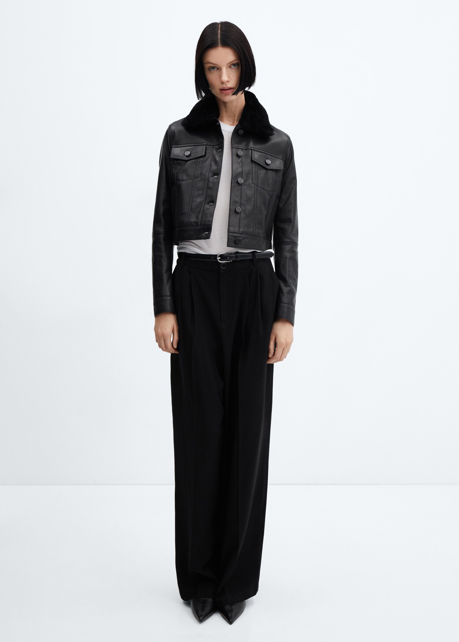 Suede jacket with fur-effect collar - General plane