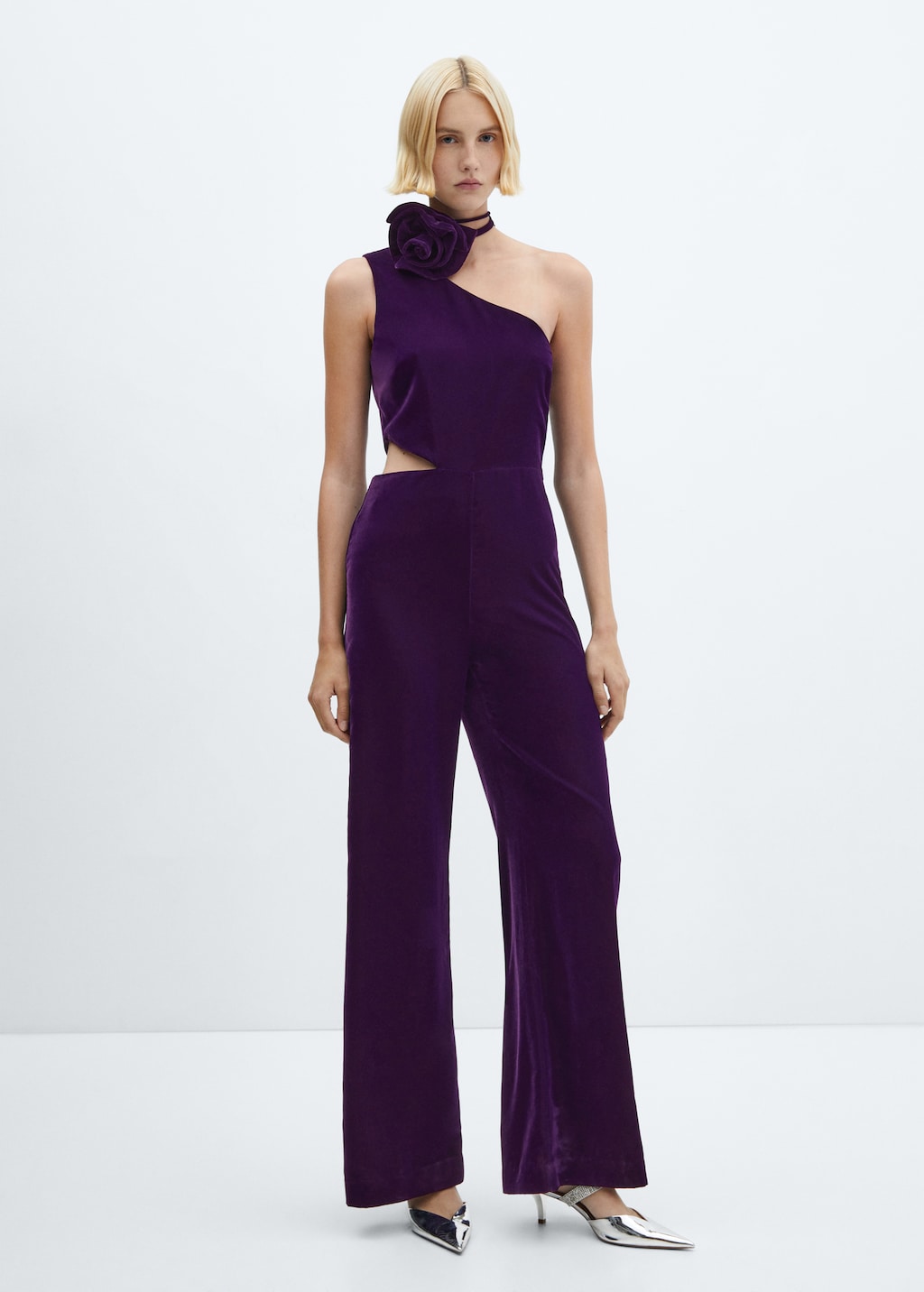 Maxi-flower velvet jumpsuit