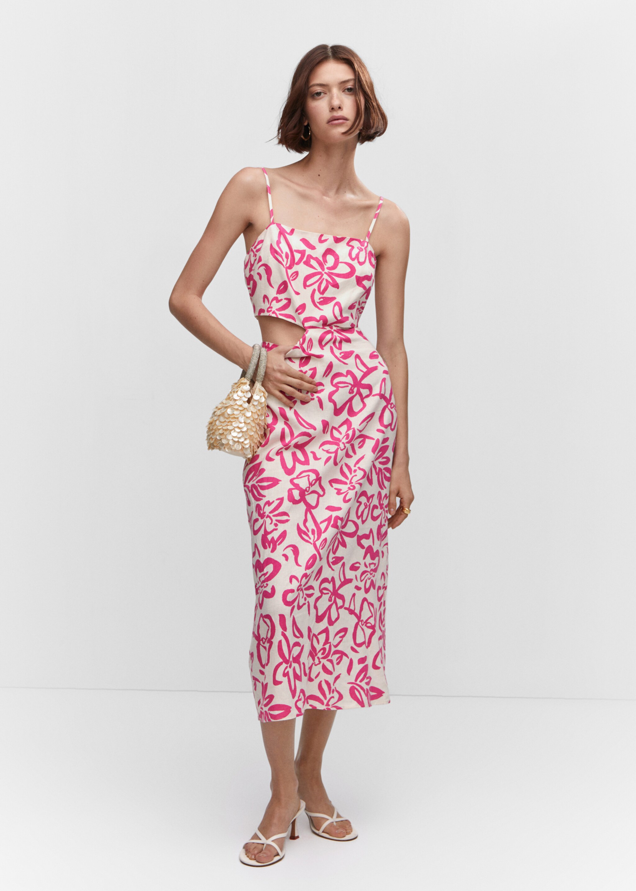 Cut-out linen-blend dress - General plane, Fuchsia. Ref: 57050251-00.