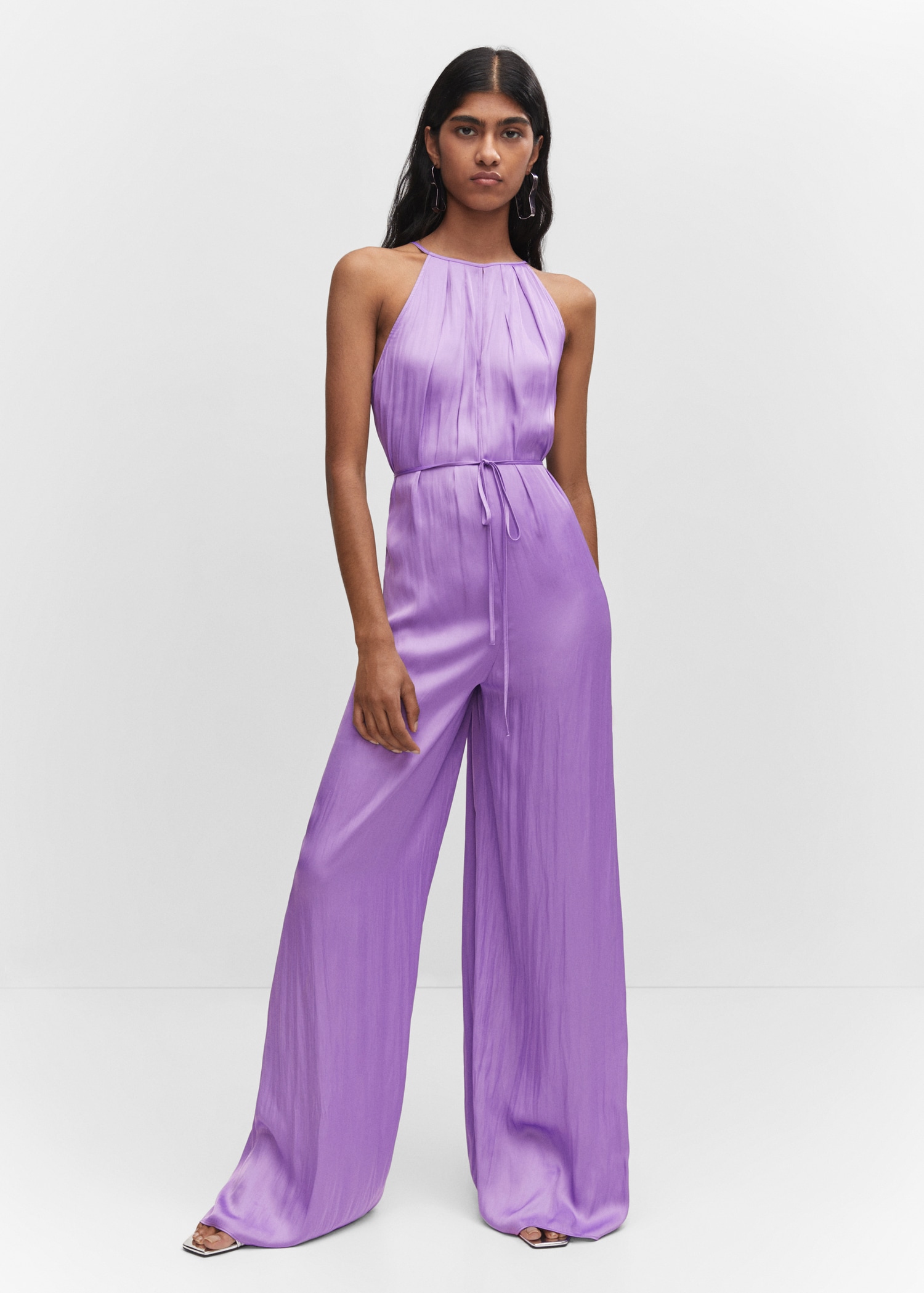 Halter-neck satin jumpsuit