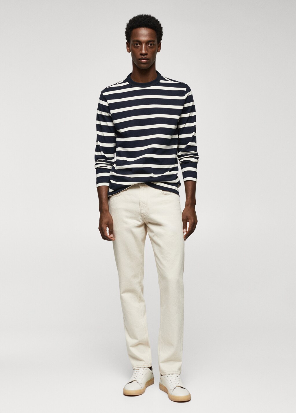 Gestreept T shirt met lange mouwen Heren MANGO Suriname