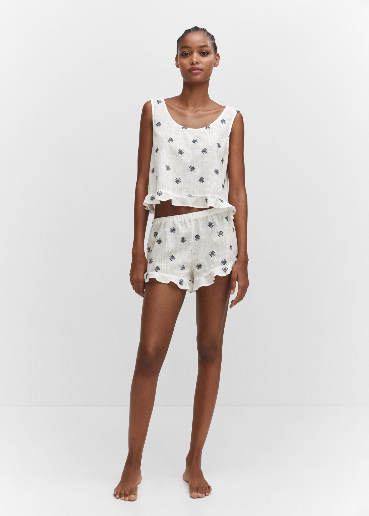 Short pyjama brodé fleurs - Plan général