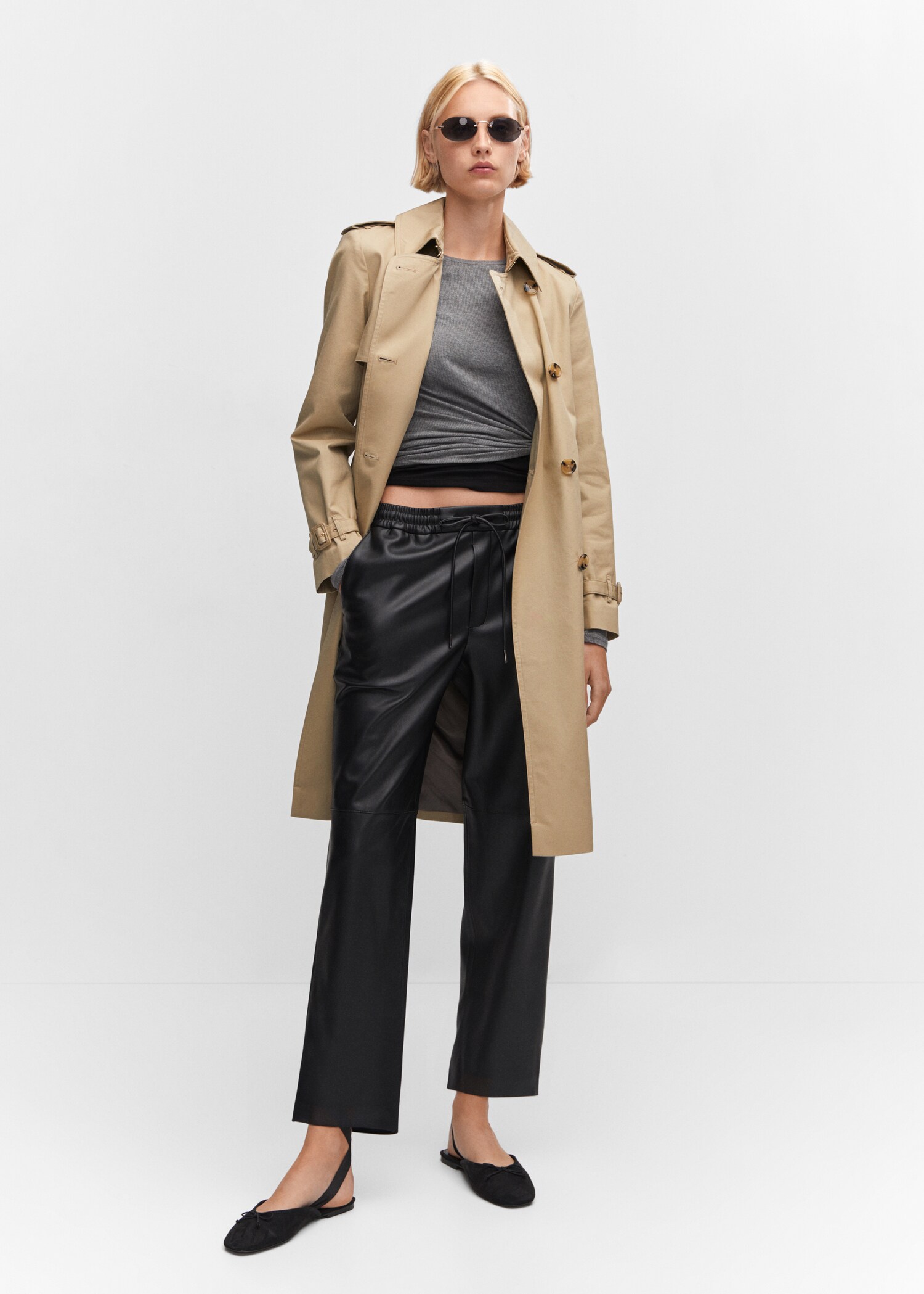 Leather-effect elastic waist trousers - General plane