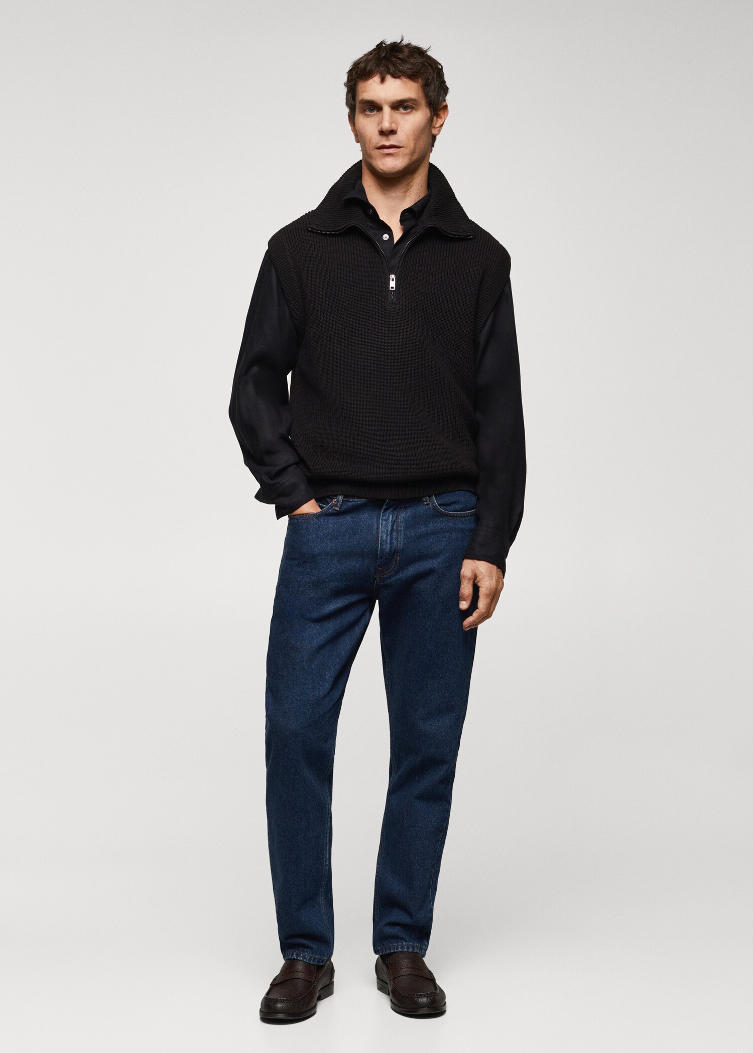 Perkins-collar gilet with zip  - General plane