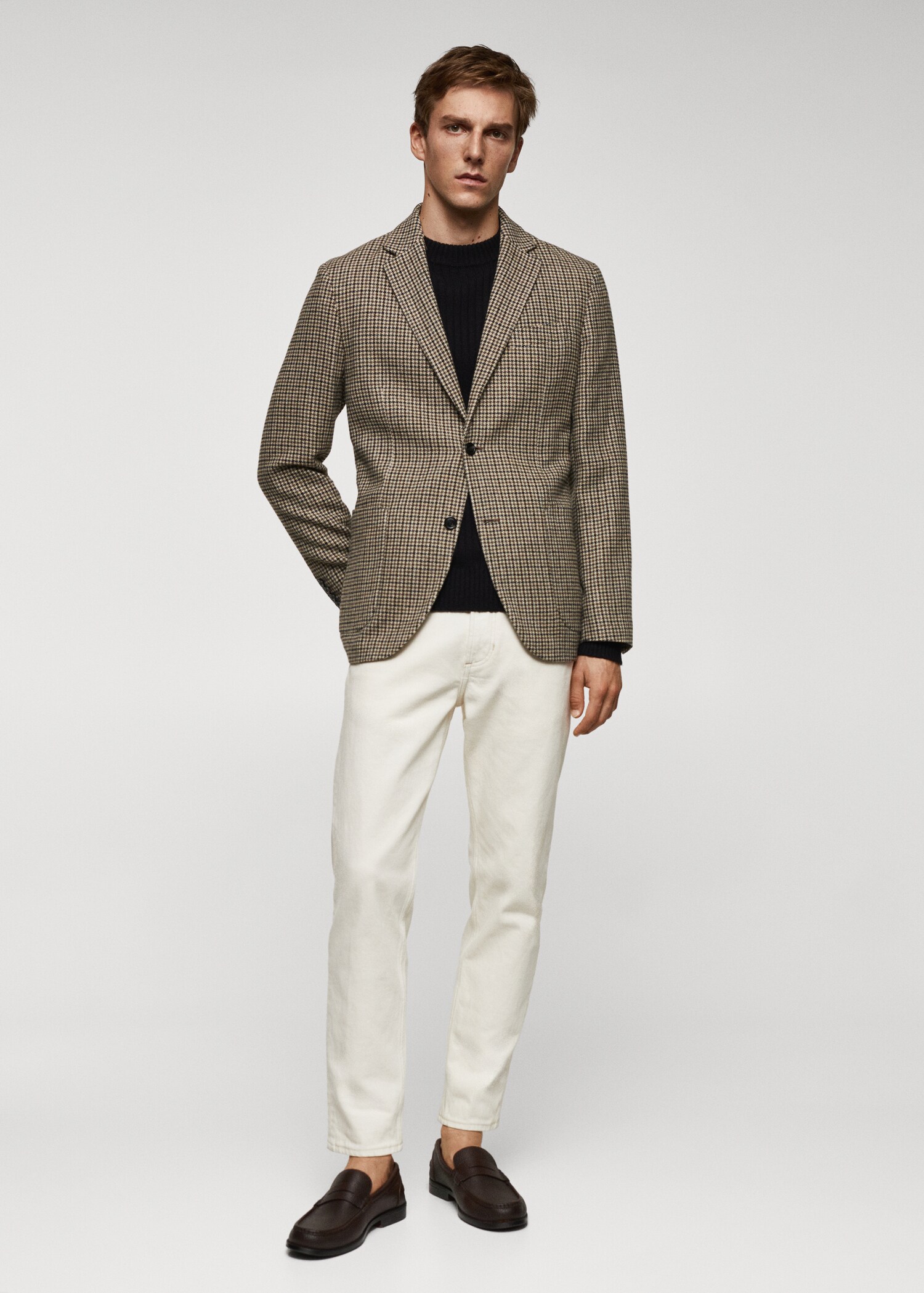 Wool slim-fit houndstooth jacket - General plane