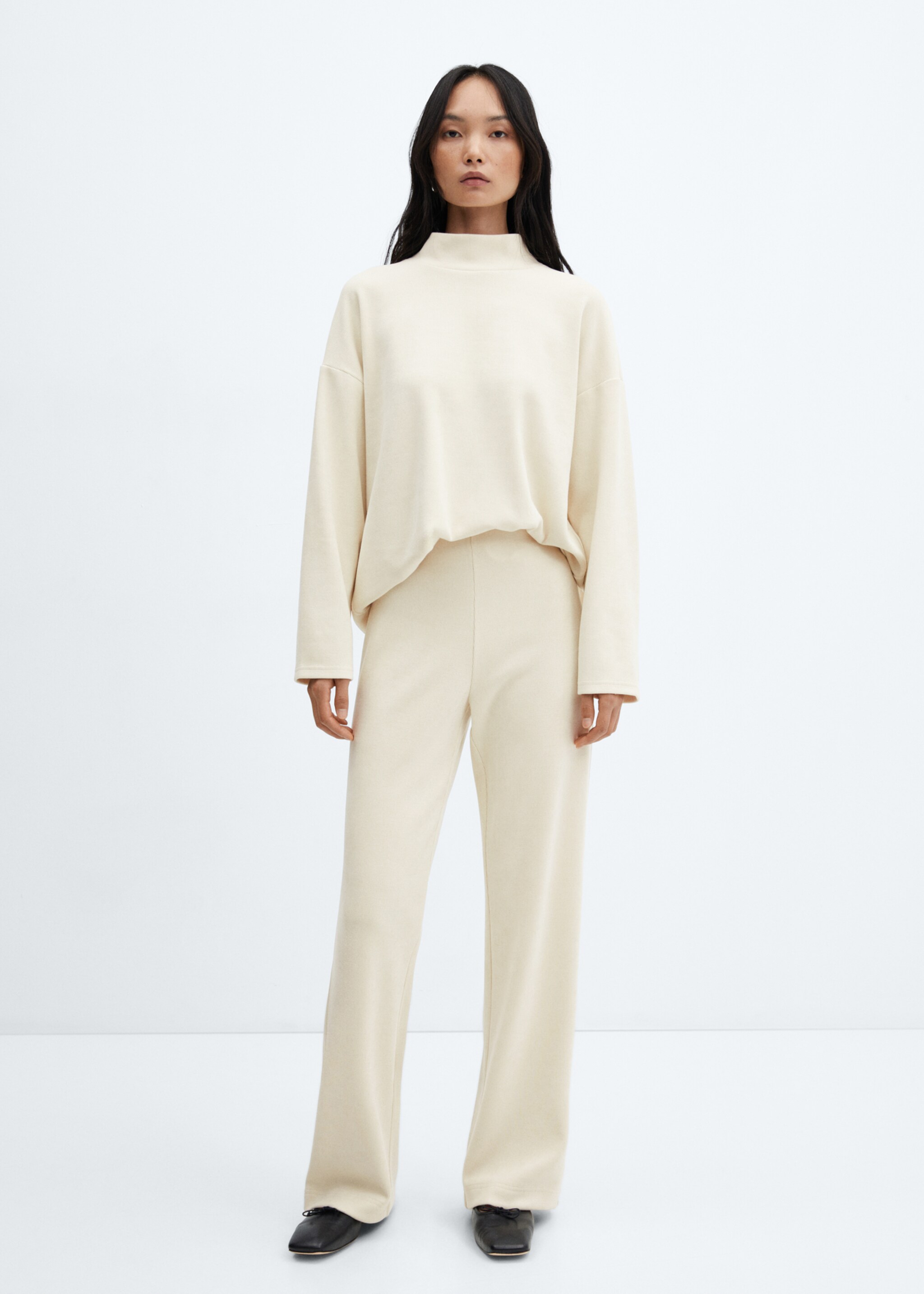 Corduroy sweatshirt with perkins neck - General plane, Ecru. Ref: 57057742-00.