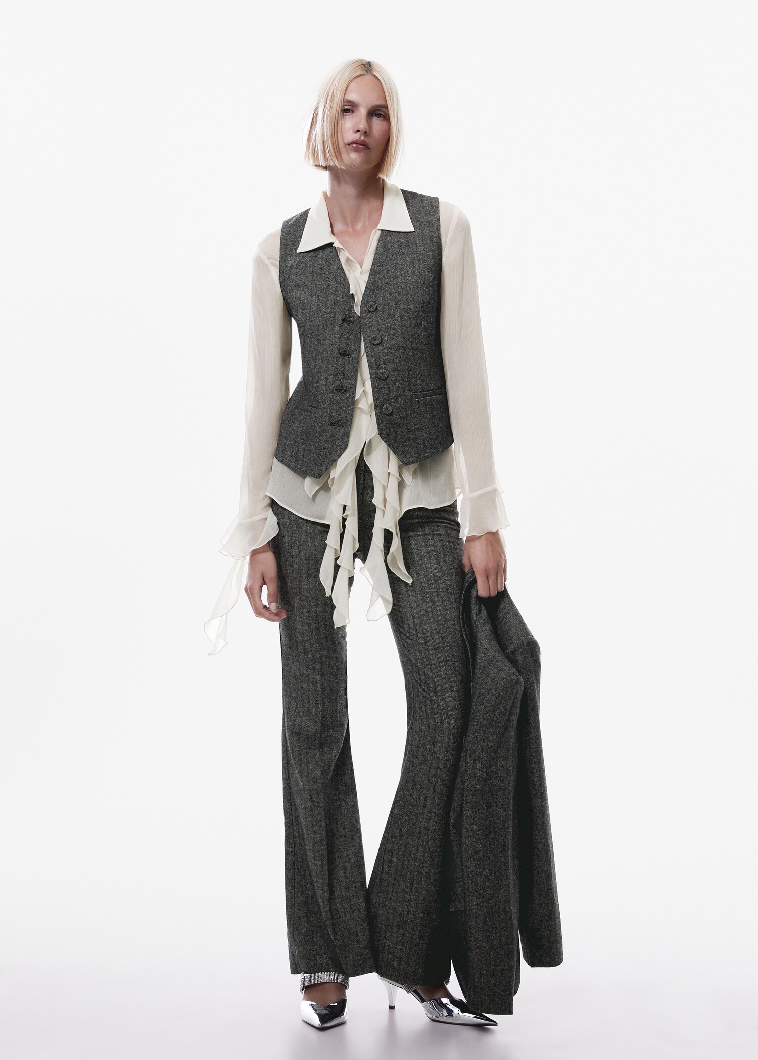 Check wool-blend suit waistcoat - General plane