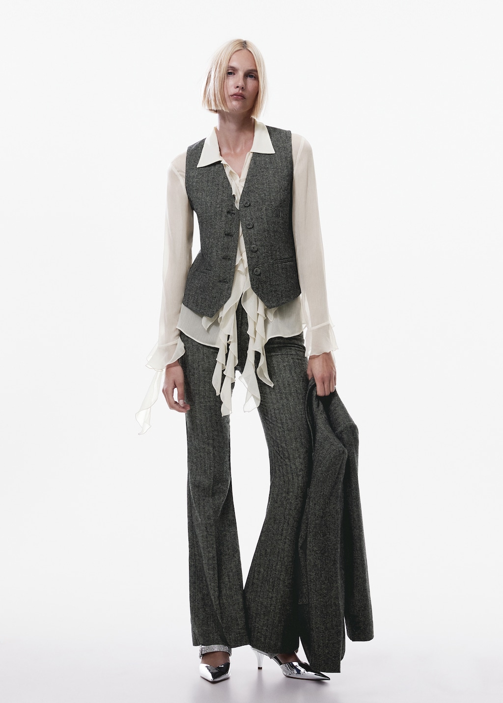 Check wool-blend suit vest