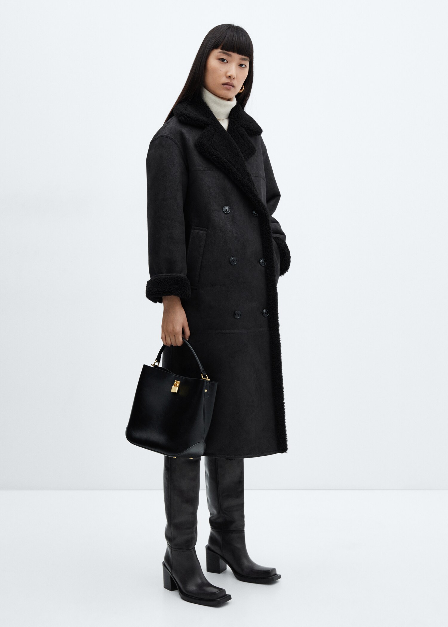 Shearling-lined fur-effect coat - General plane