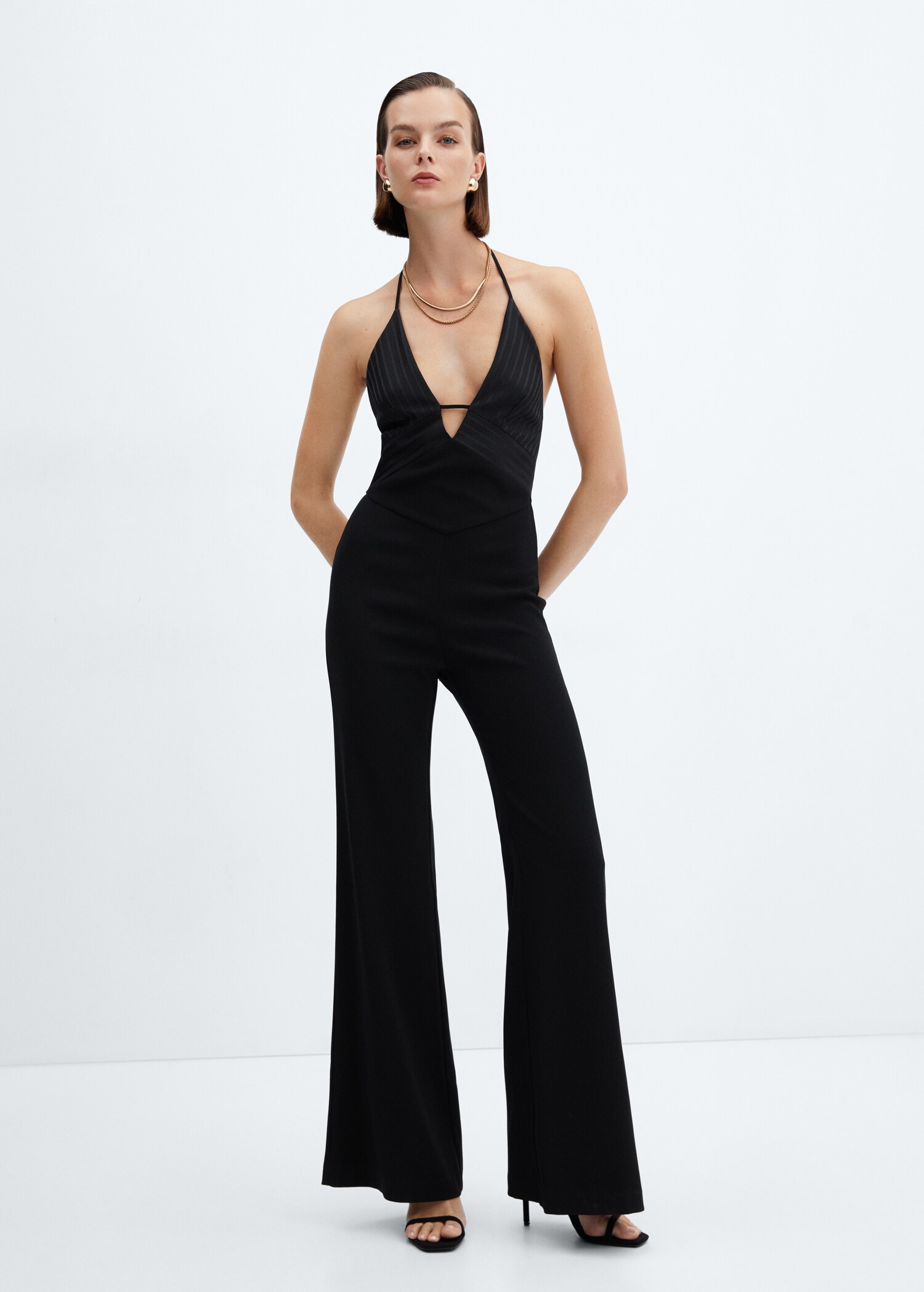 Low-cut jumpsuit with satin details - General plane