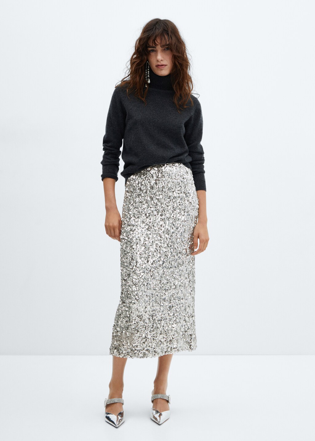 Jupe midi sequins Femme MANGO Niger