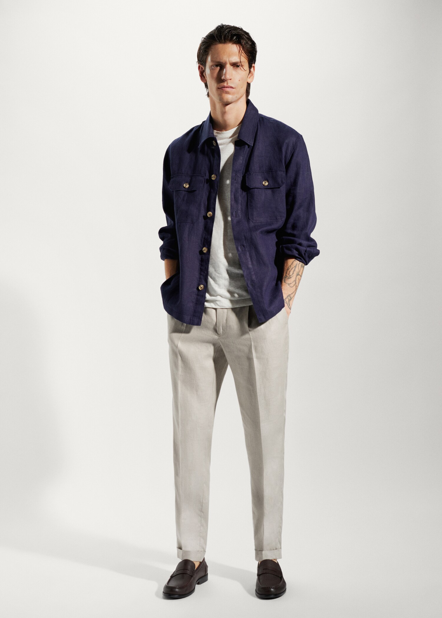 100% linen regular-fit trousers - General plane