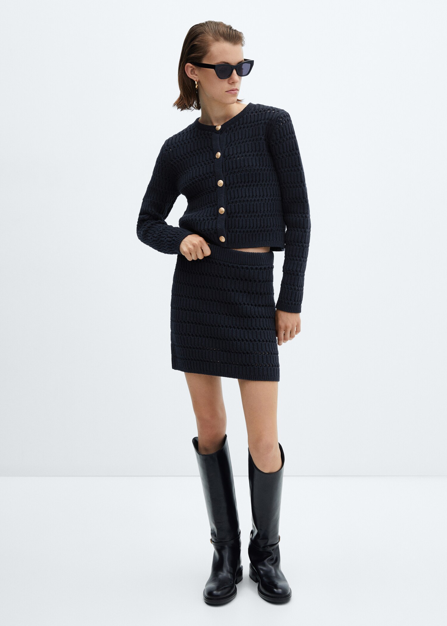 Knitted cardigan with jewel button  - General plane