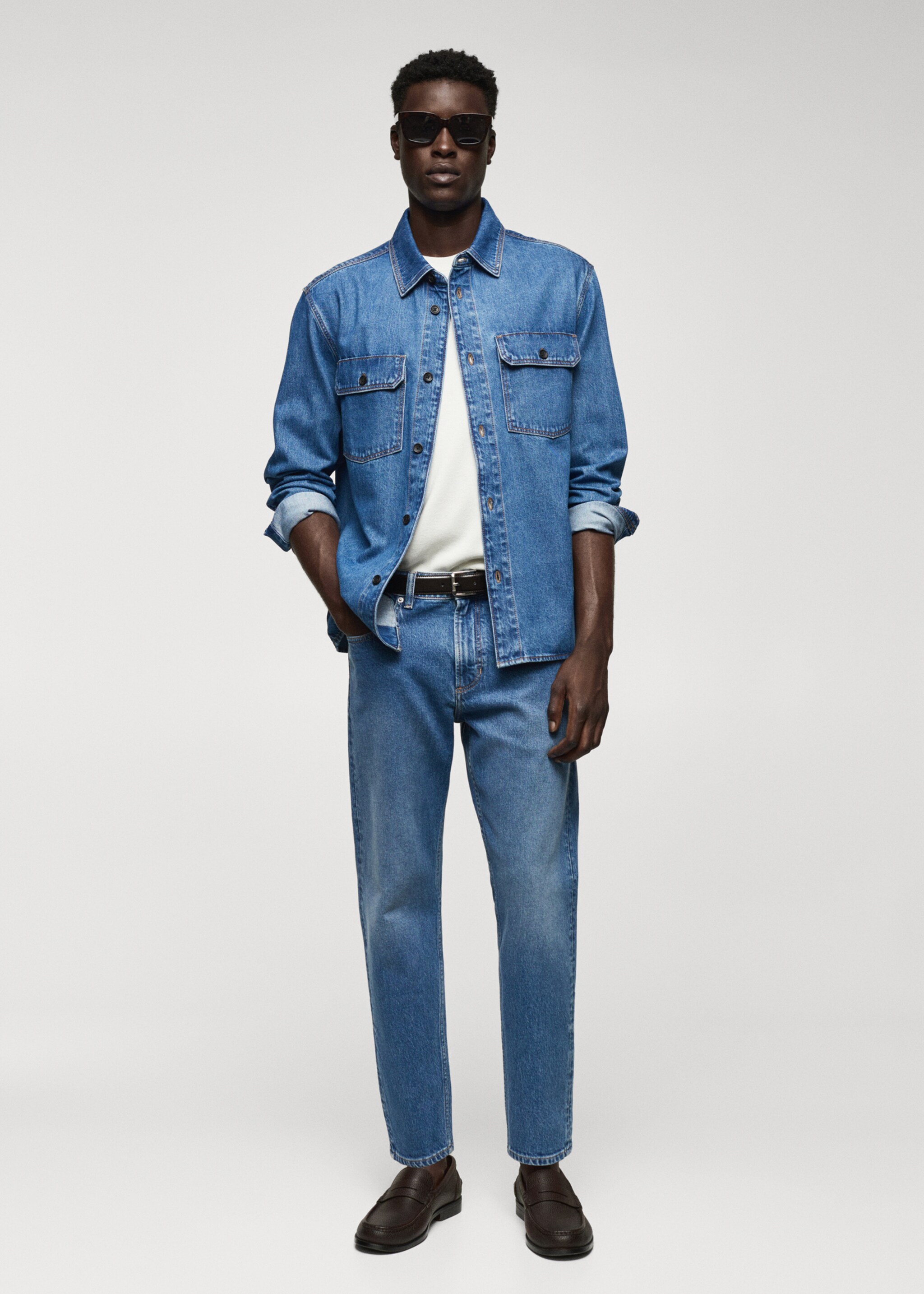 Cotton denim overshirt with pockets - General plane, Medium Blue. Ref: 57074415-00.