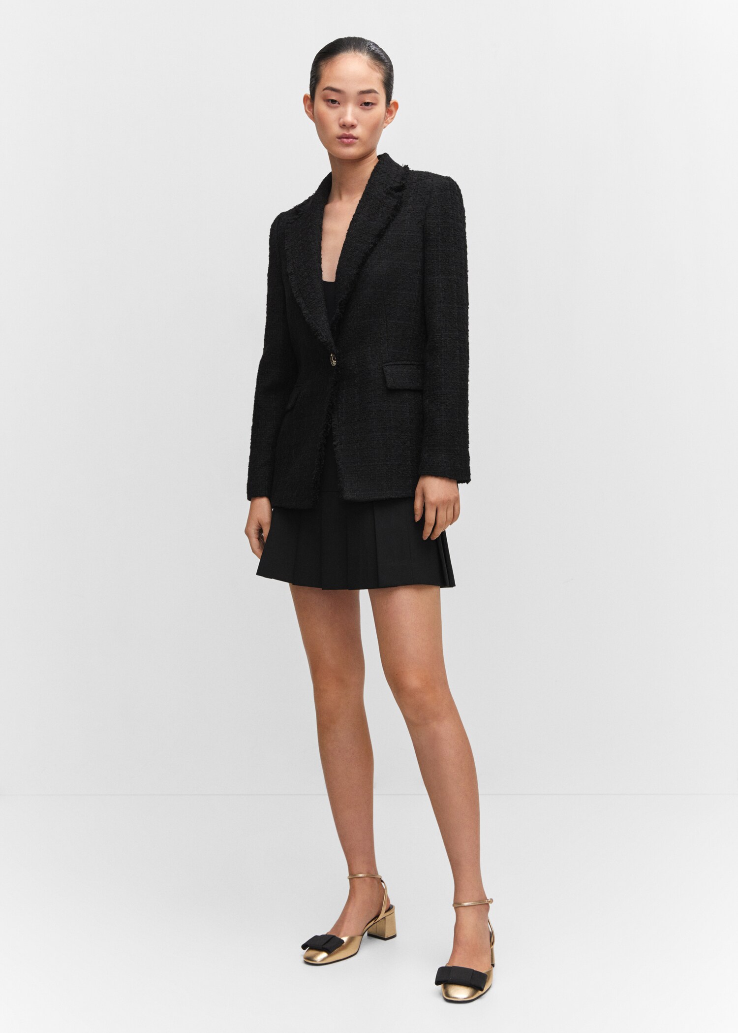 Tweed blazer with jewel button - General plane
