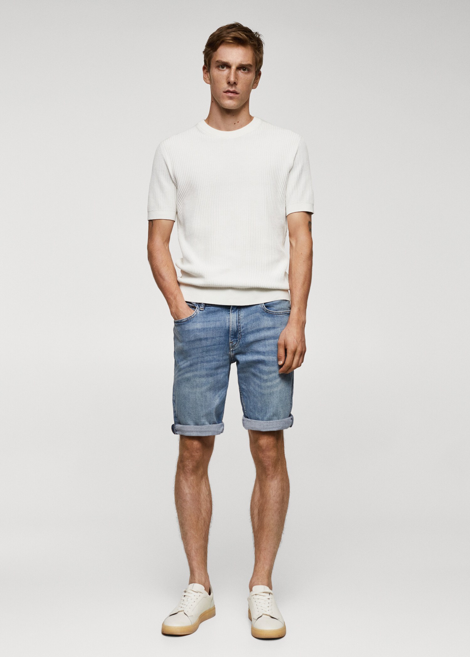 Slim-fit denim bermuda shorts - General plane