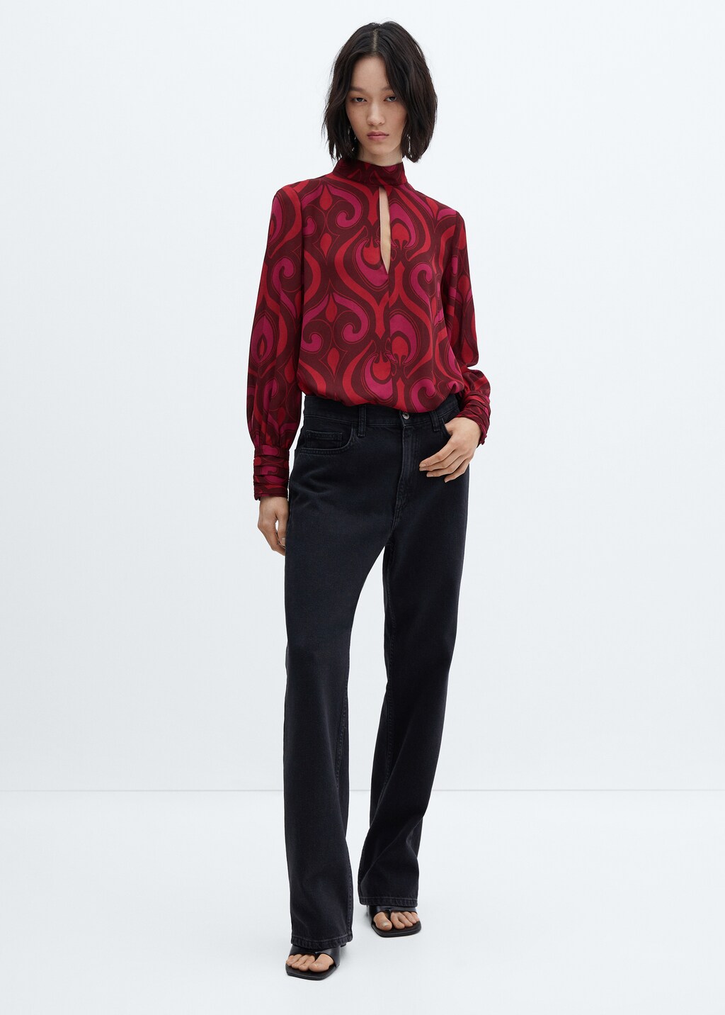 Women Batwing Sleeve Chiffon Blouse Sheer See Through Front