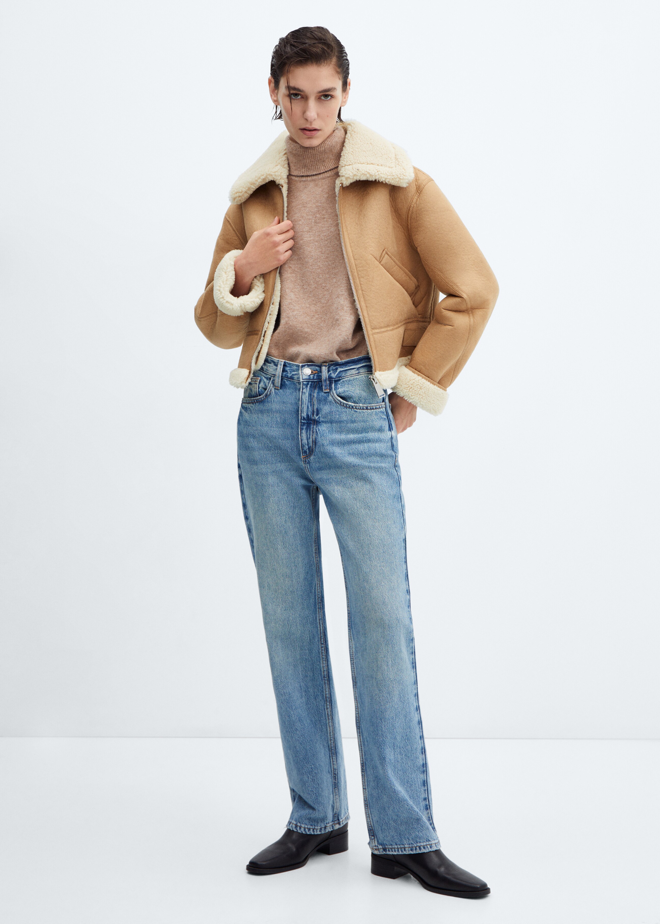 Faux shearling-lined short jacket