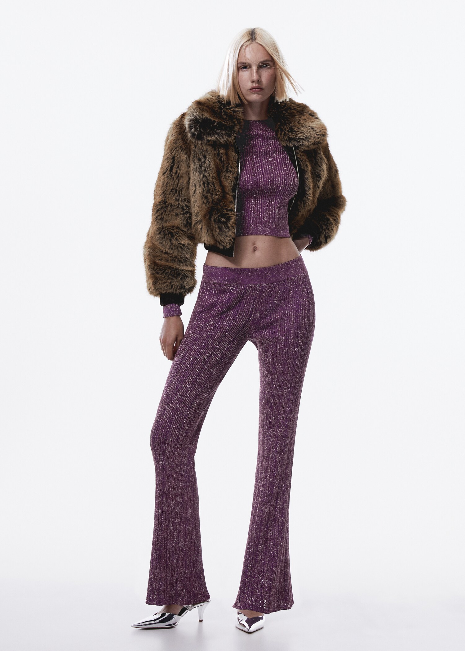 Veste bomber crop fausse fourrure - Plan général