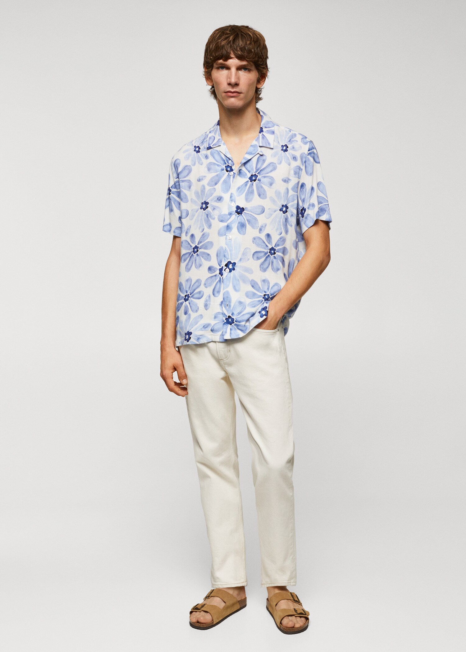 Bowling-collar floral-print shirt - General plane