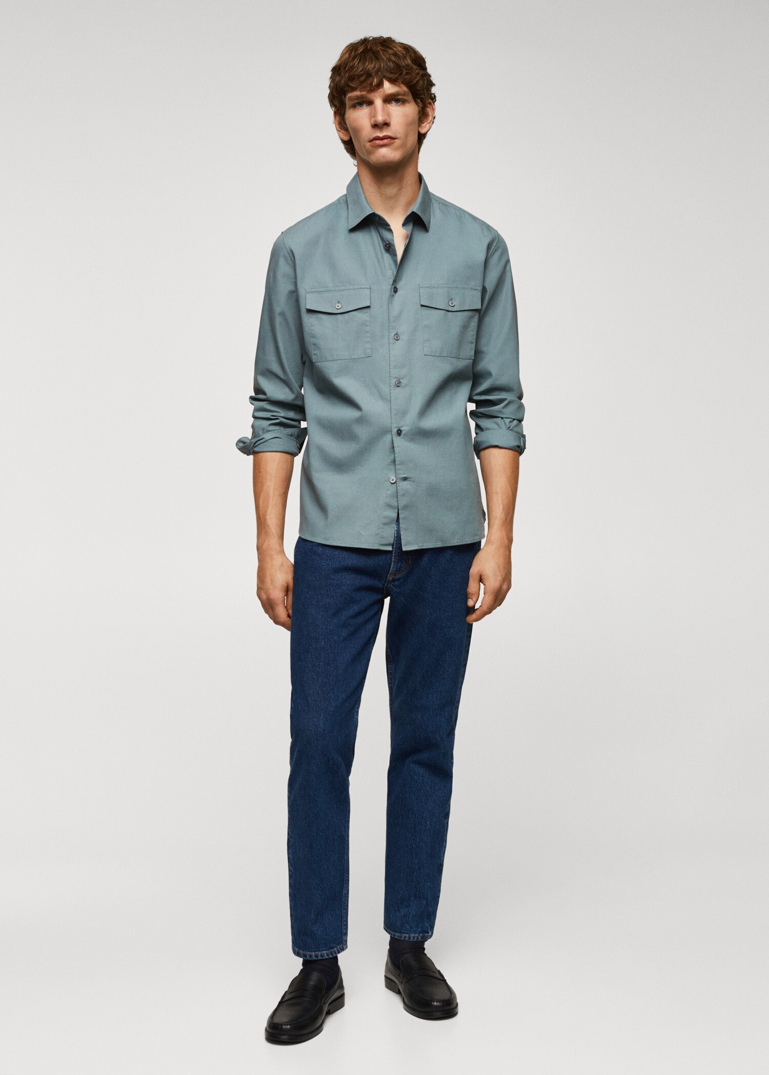 Chest-pocket cotton overshirt - General plane