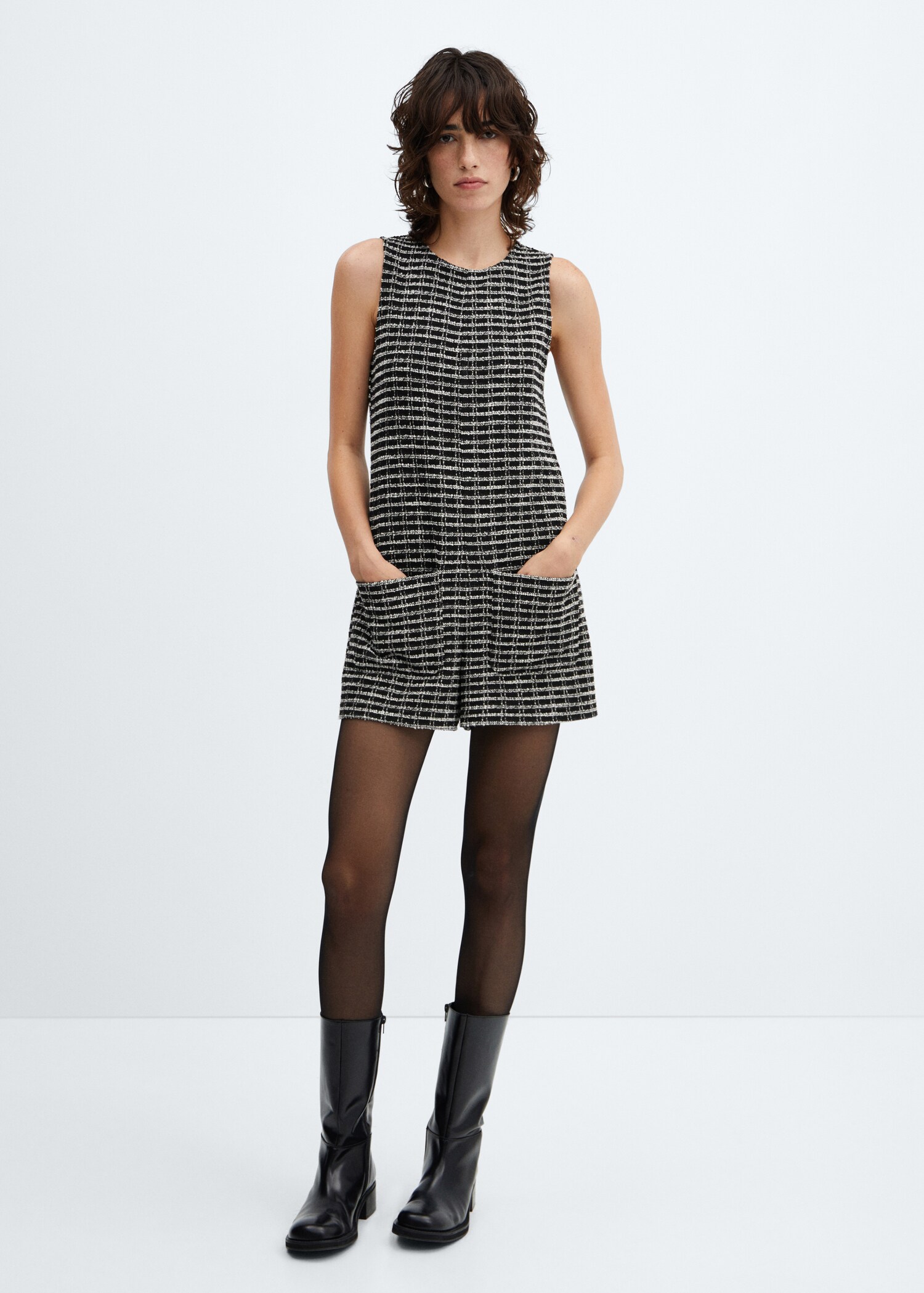 Short tweed jumpsuit with pockets - General plane
