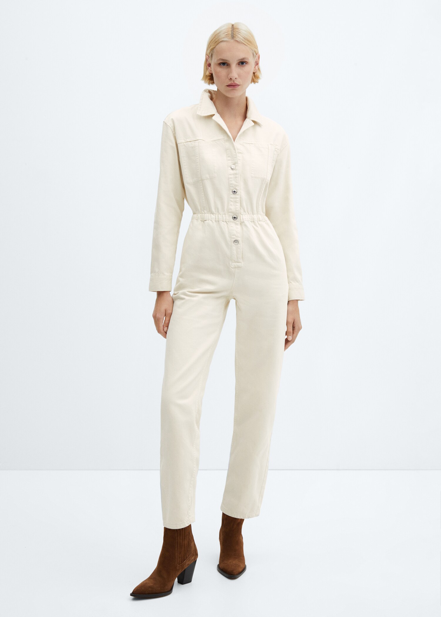 长款牛仔连身裤 - null