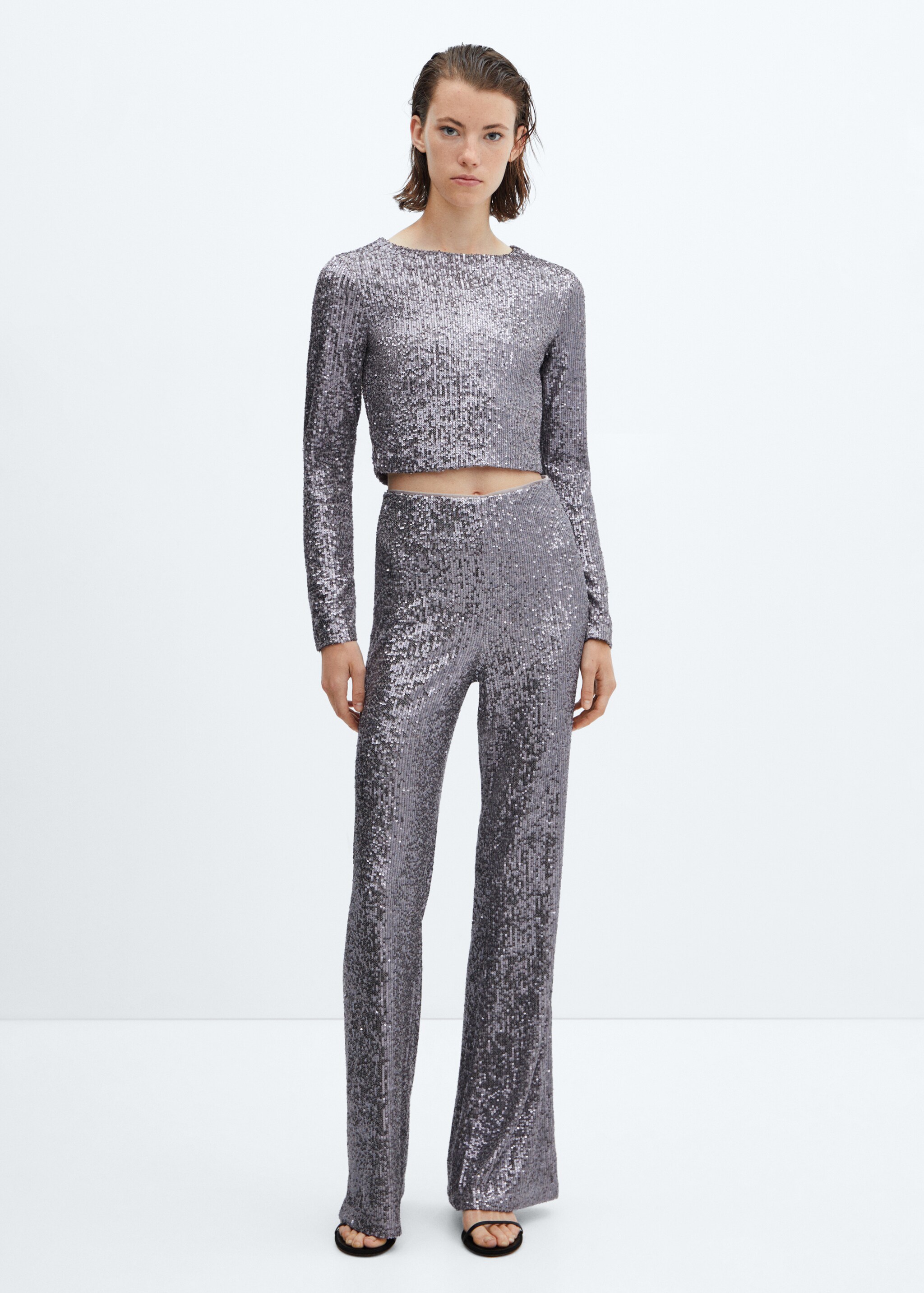 Sequin flared trousers - General plane