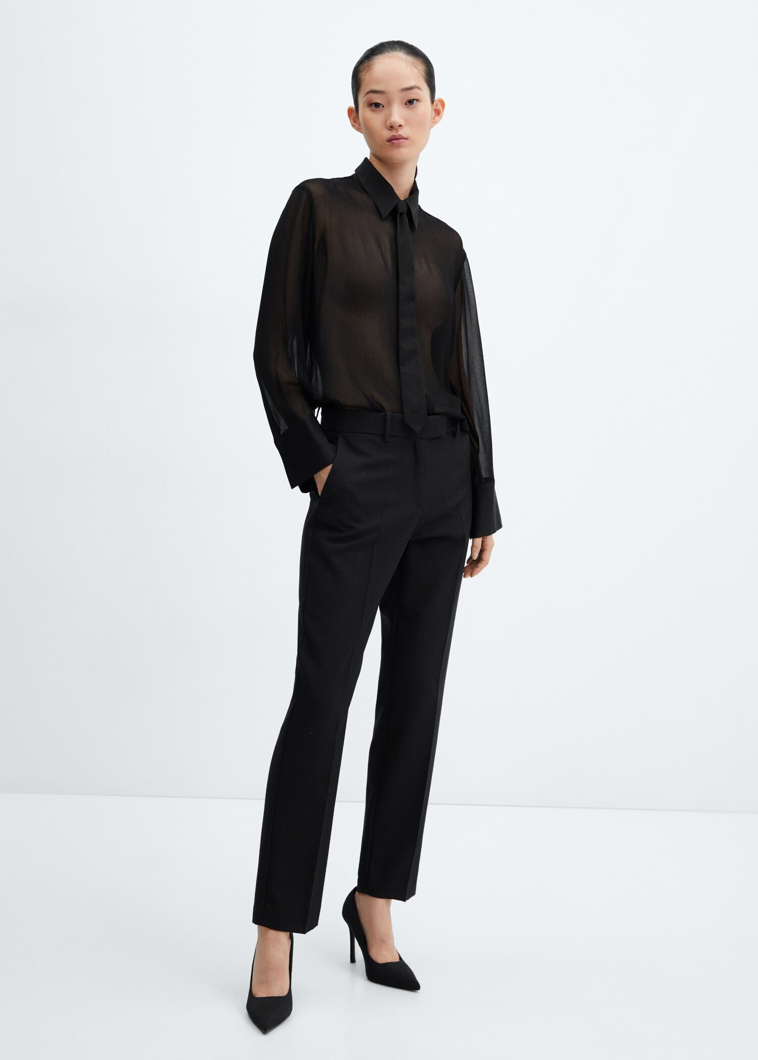 Tie shirt with satin details - General plane