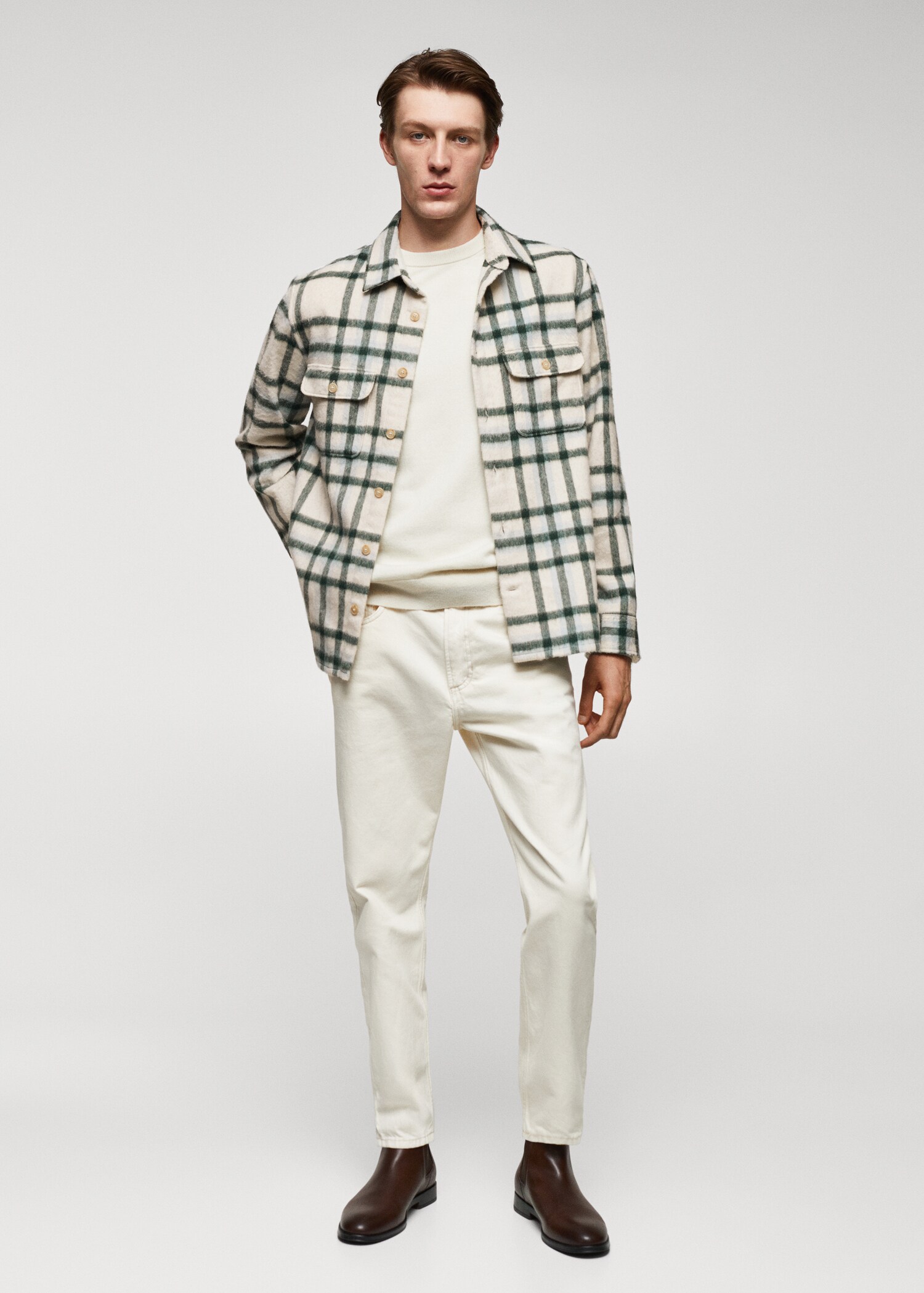 Check wool-blend overshirt - General plane