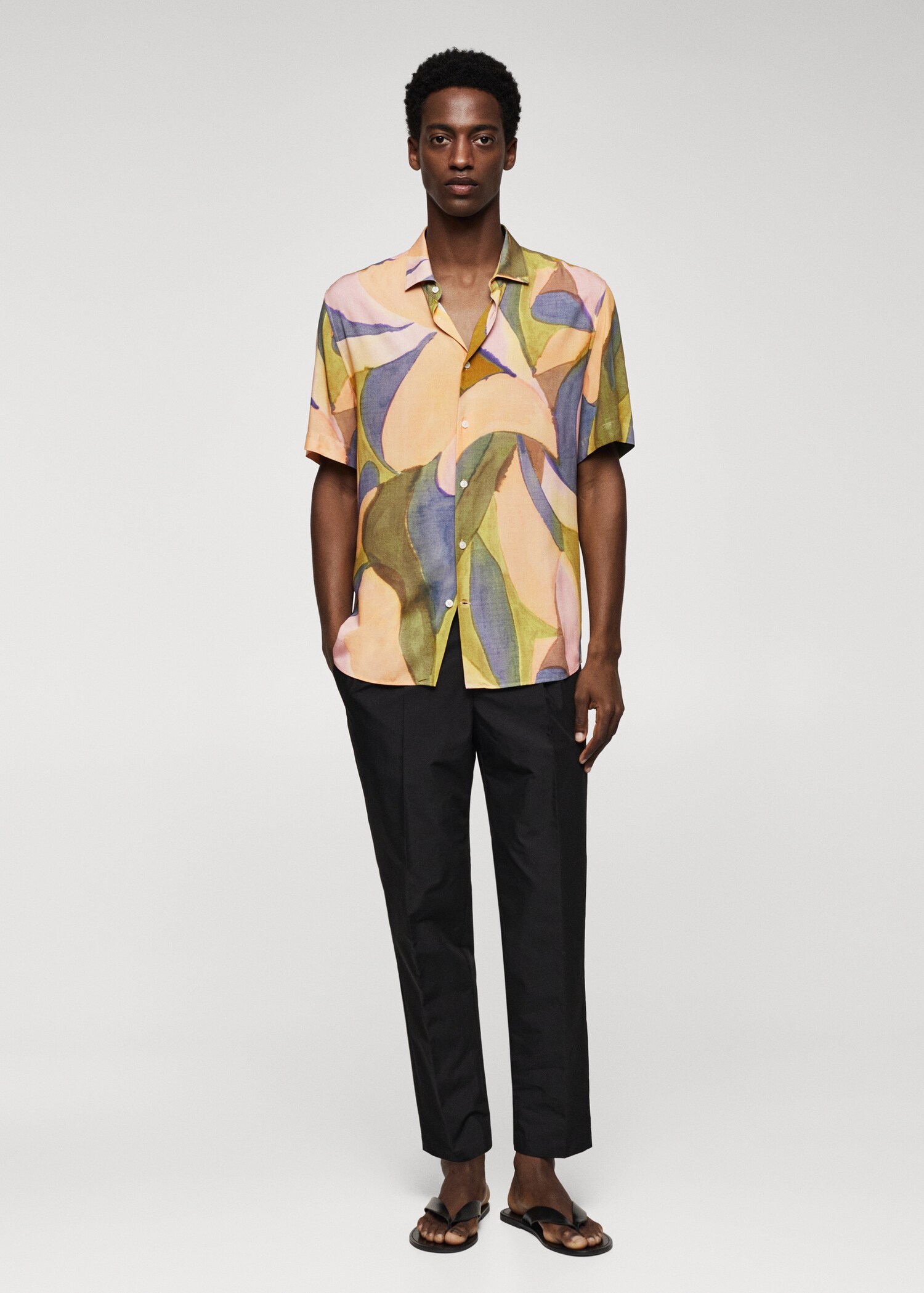 Chemisier Homme 2025 à Manches Courtes - Col Rond Fixe, Coupe Ajustée, En Polyester, Pour Printemps/été