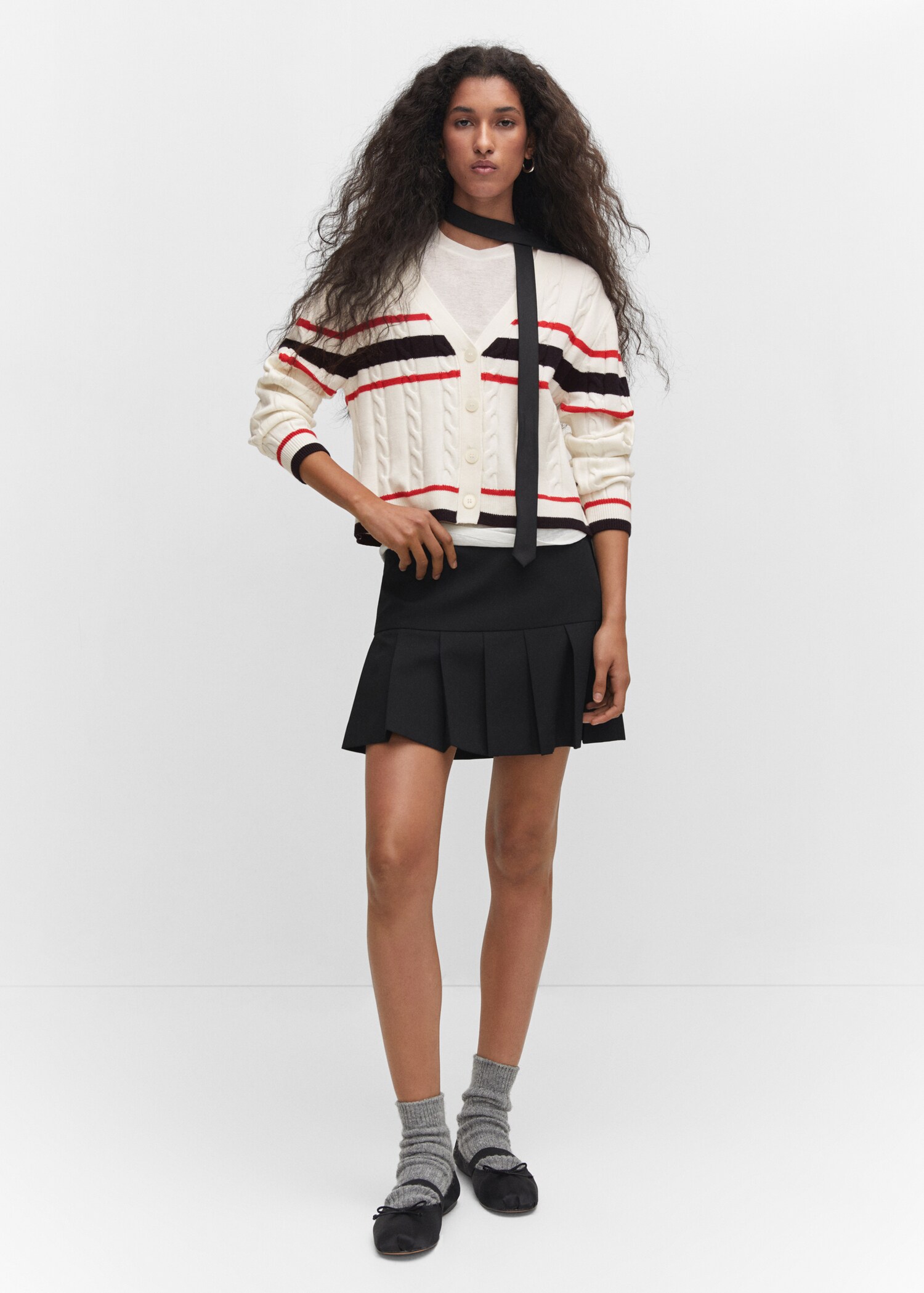 Striped plait-knitted cardigan - General plane