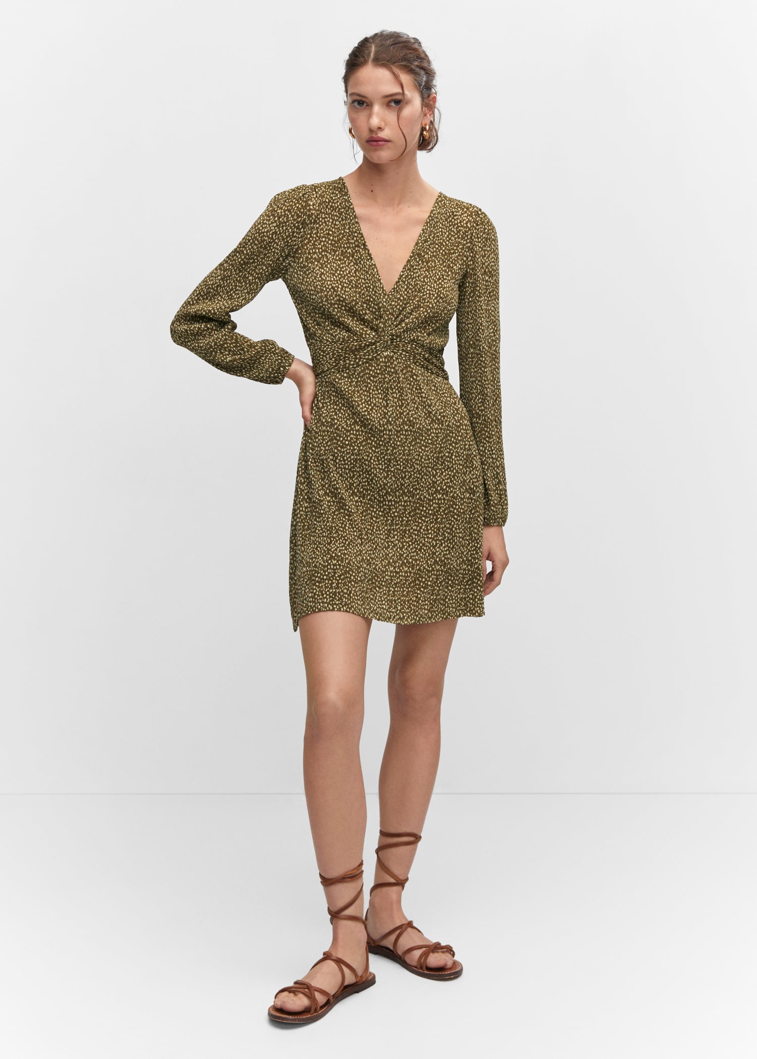 Short printed dress with knot detail - General plane